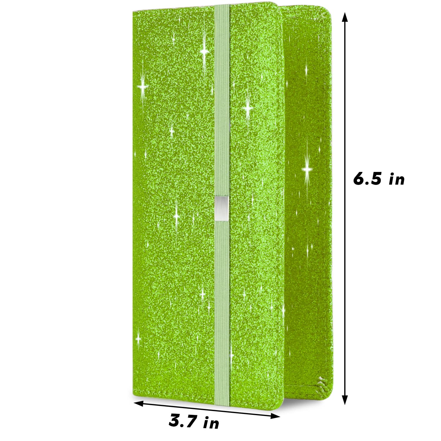 Sparkly Glitter Checkbook Cover for Women & Girls - Bling PU Leather RFID Blocking Checkbook Case with Pen Holder & Elastic Strap - Fits Top/Side Tear Checks - Green | Perfect for Gift, Office & Daily Finance Organization