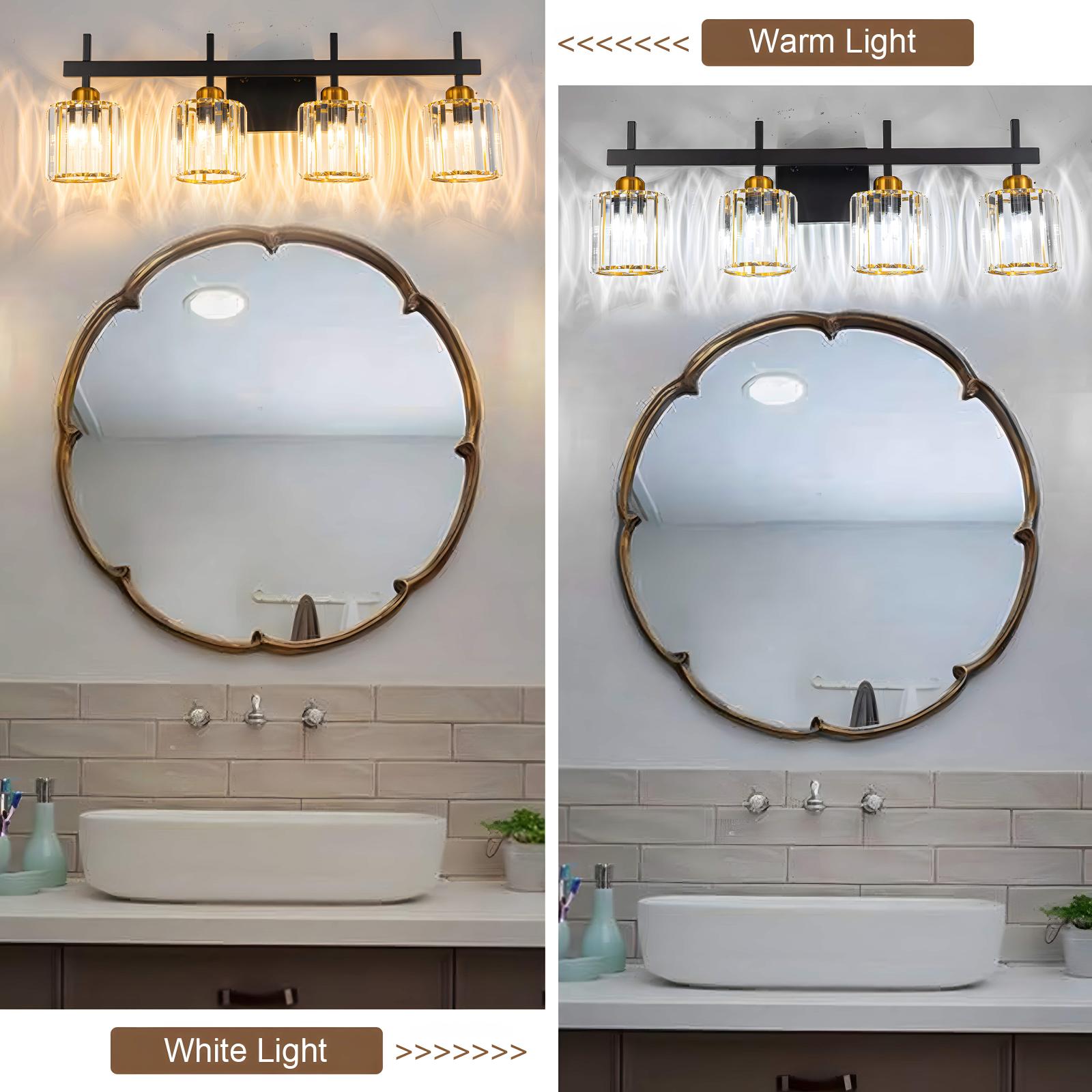 Glowlings 4/5 Light Modern Crystal Bathroom Vanity Light Fixture - Elegant Over Mirror Lighting for Bathroom, Powder Room & Dressing Area - Perfect for Makeup, Grooming & Home Decor