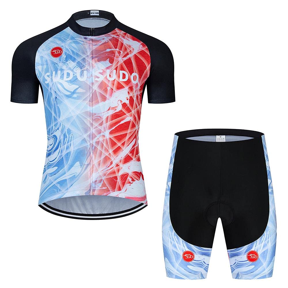 Men's Cycling Jersey Set - Short Sleeve Road Bike Shirt & Bib Shorts with 20D Padded Chamois | Breathable Moisture-Wicking Bicycle Clothing for Mountain & Road Cycling | Perfect for Training, Racing & Outdoor Sports