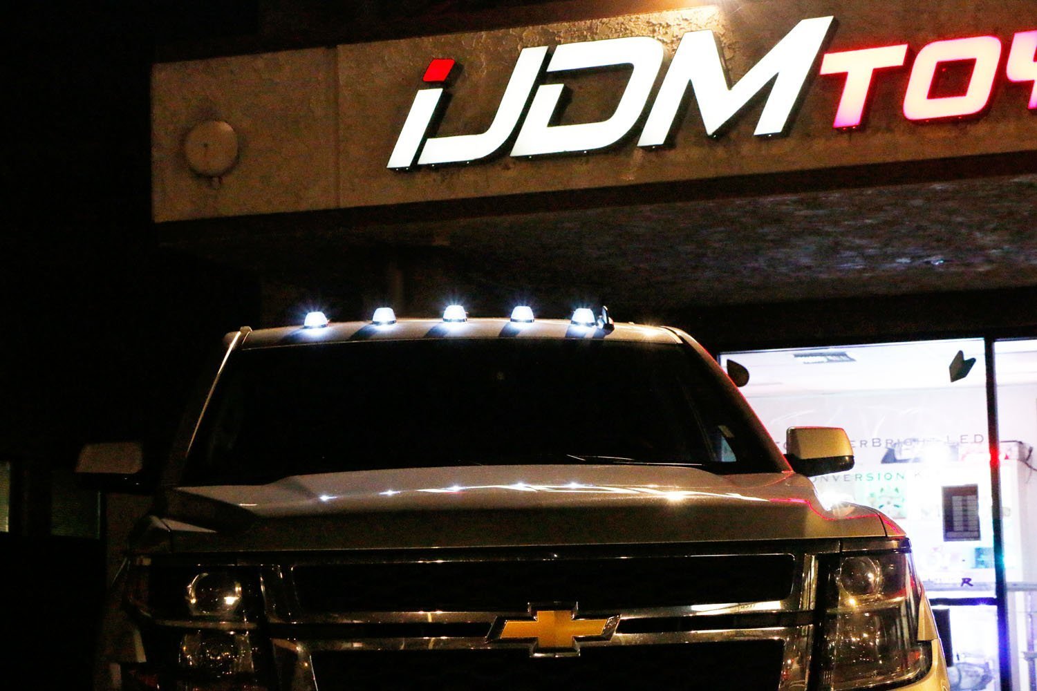 5-Pack White LED Black Smoked Cab Roof Marker Lights with Remote Strobe Flash Module - Heavy Duty Truck & Trailer Lighting for Night Visibility & Safety