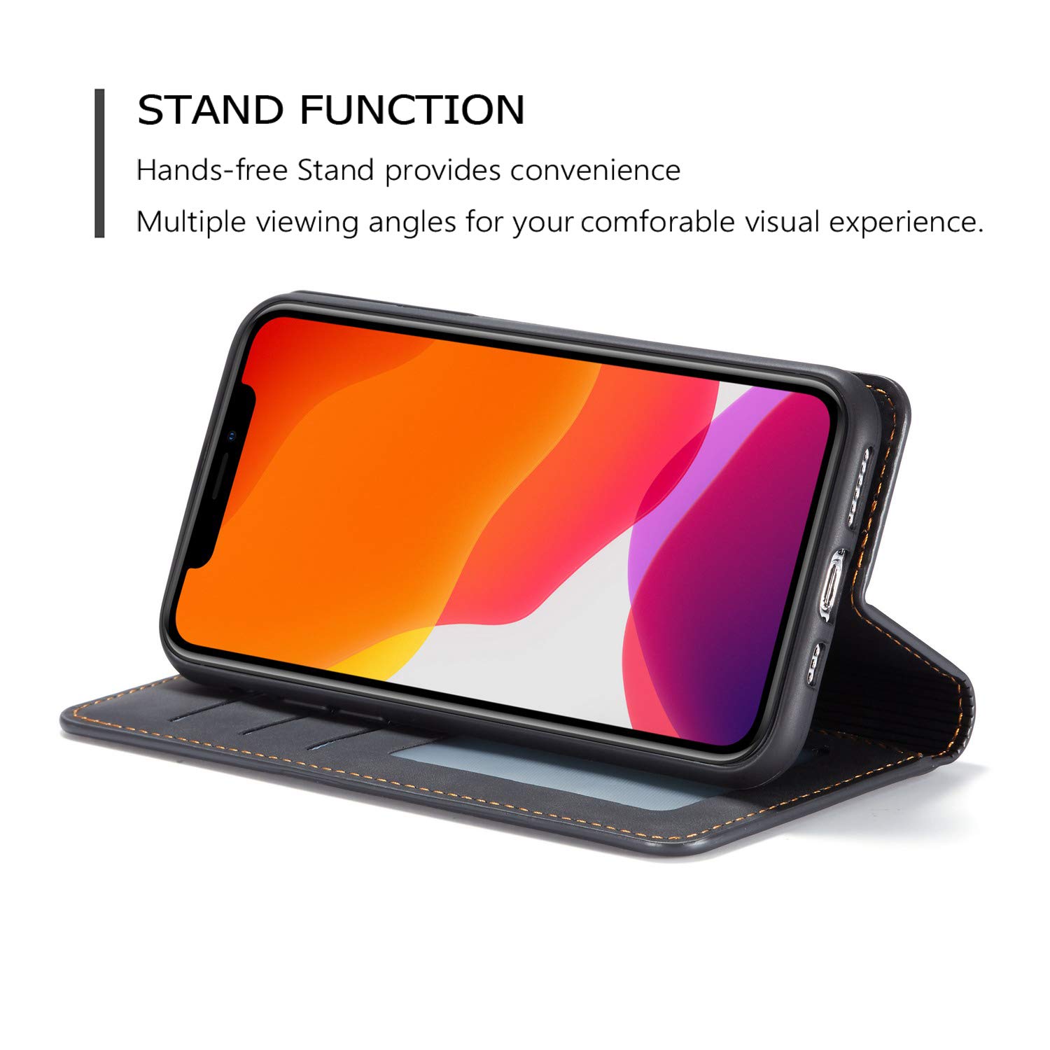 Premium PU Leather Flip Folio Case for iPhone 11 Pro Max - Shockproof Wallet Cover with Kickstand, Card Slot & Magnetic Closure | Perfect for Work, Travel & Daily Protection (6.5 inch, Black)
