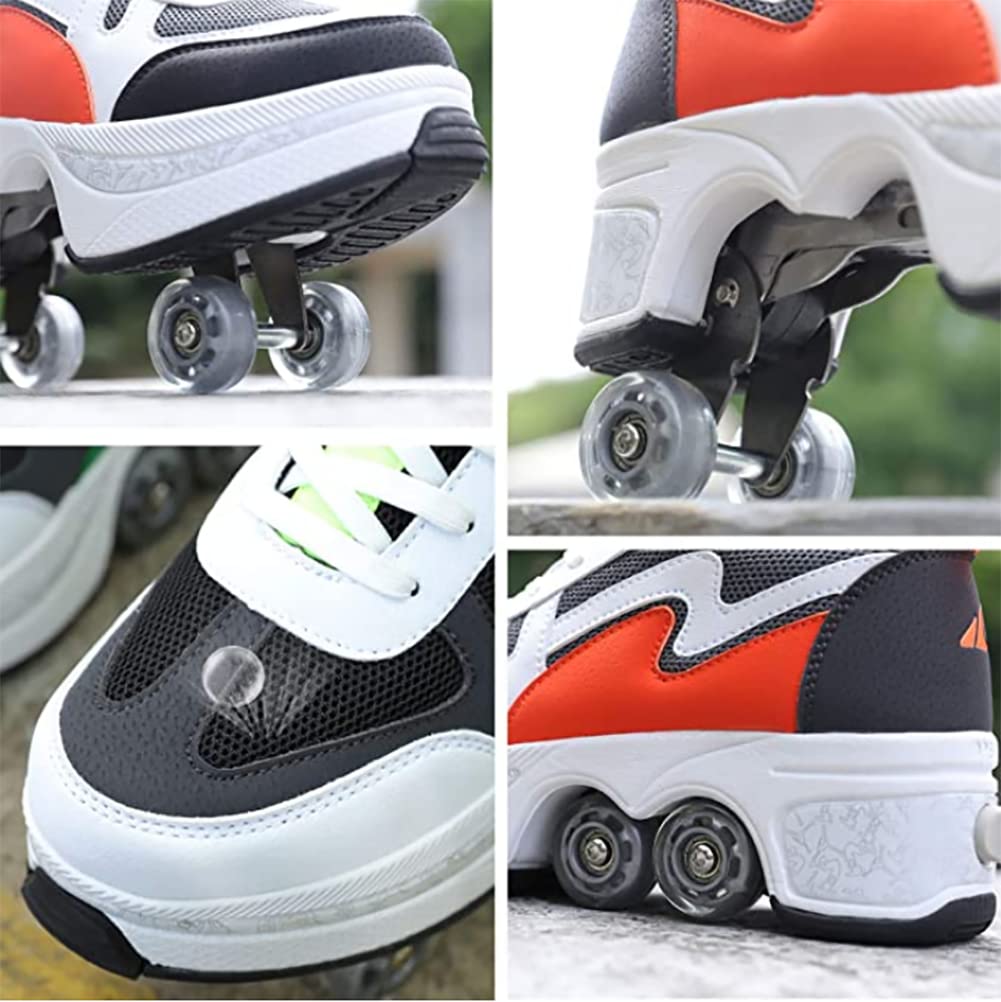 Double-Row Wheel Automatic Walking Shoes - 2-in-1 Removable Pulley Skates for Men & Women | Invisible Deformation Roller Sneakers for Recreation, Fitness & Outdoor Activities