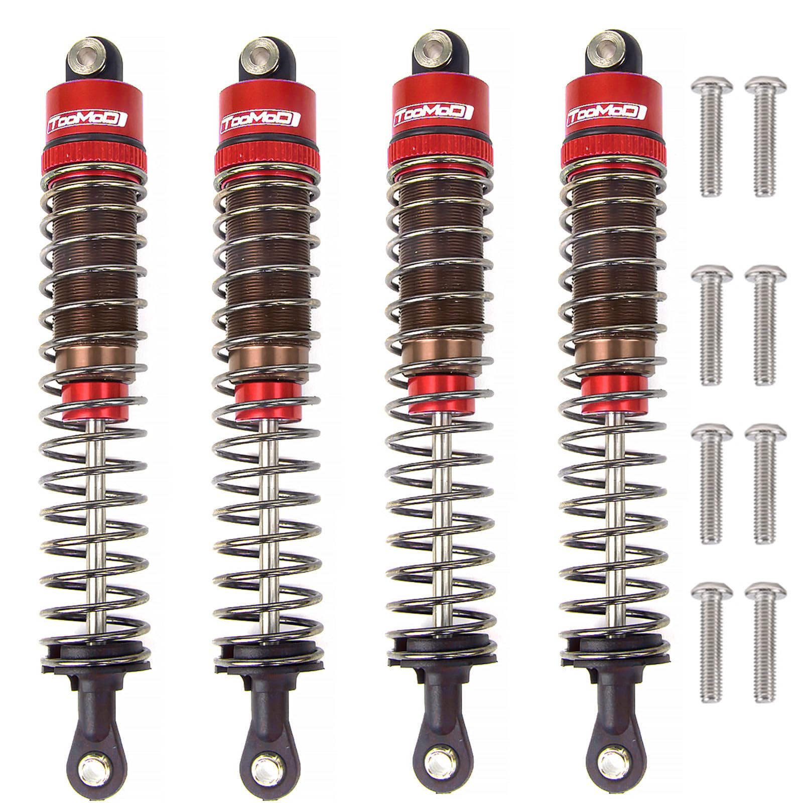 1/10 Scale 90mm RC Oil Filled Shock Absorbers Kit - Compatible with Tamiya Bullhead, SuperClod Buster, TRX4, Axial SCX10, D90 Crawler Trucks - Durable Off-Road Upgrade Parts (Red) - Perfect for Rock Crawling, Trail Driving & RC Car Performance Enhancement