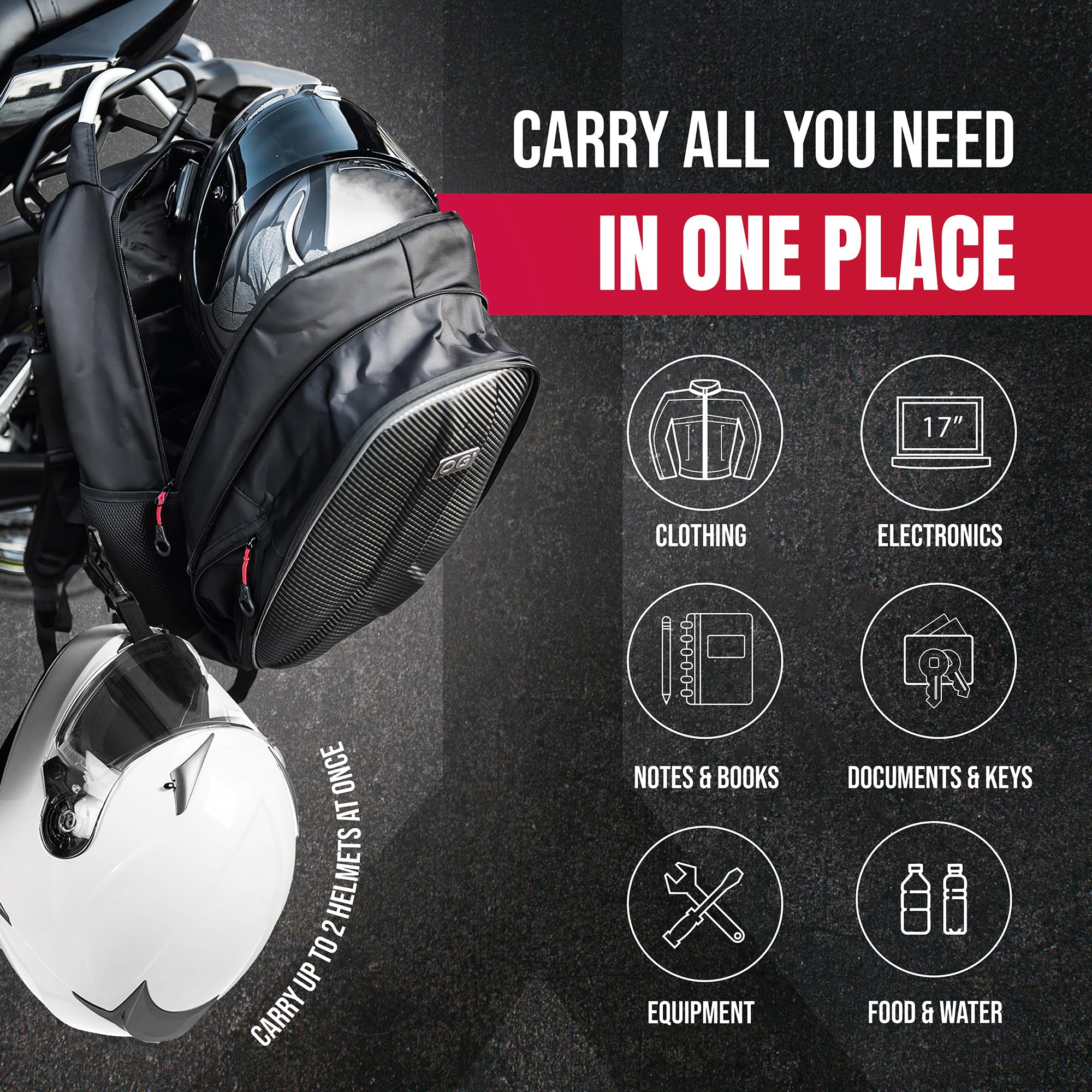 OG Original GetAway Waterproof Motorcycle Backpack for Men - 35L-45L Expandable Hard Shell Helmet Bag with Anti-Theft, Reflective & USB Port - Perfect for Commuting, Road Trips & Adventure Riding
