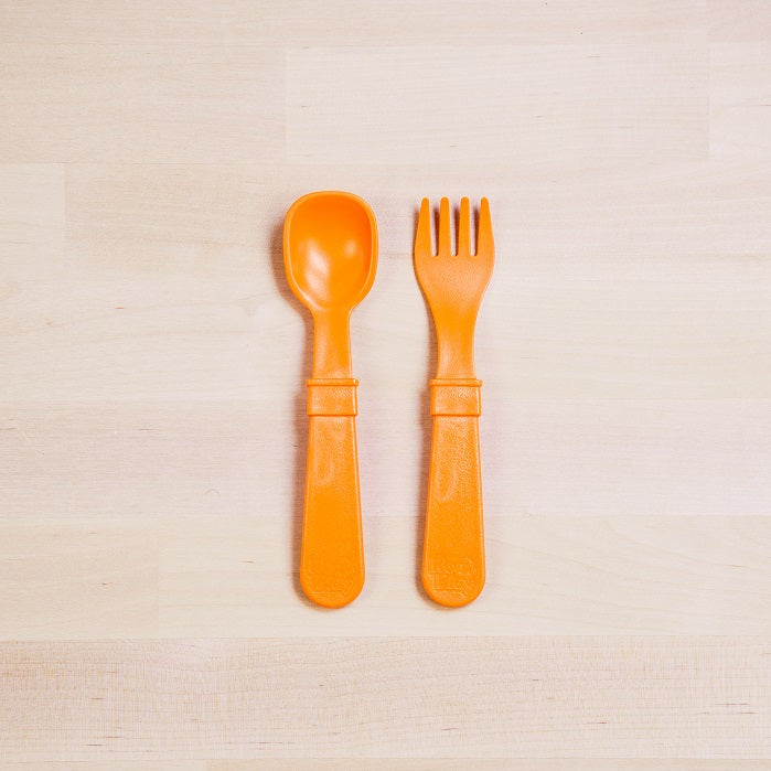 Re Play Fork & Spoon Set - BPA-Free Toddler Utensils for Kids - Durable Plastic Baby Feeding Set for Travel, Daycare & Home Use