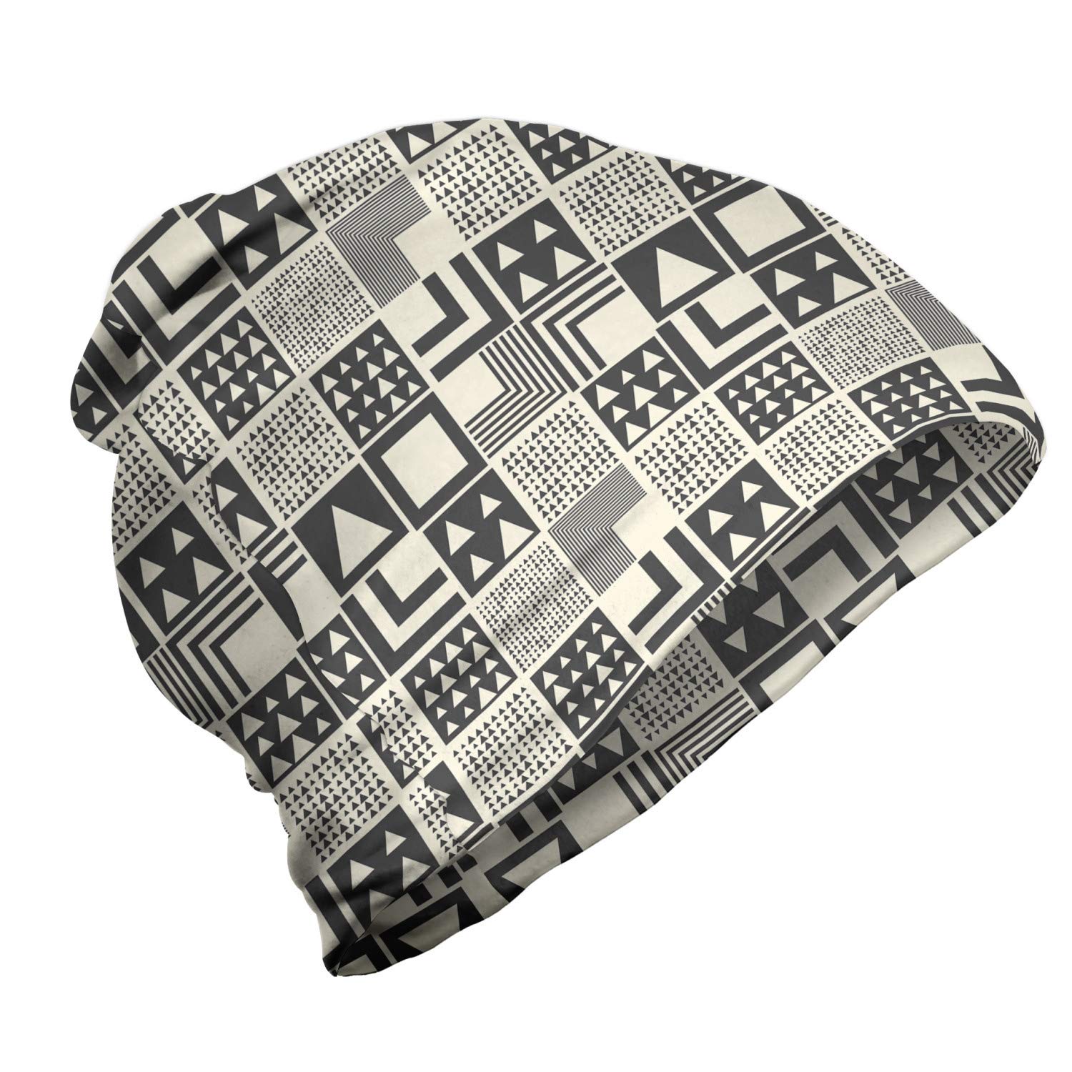 Ambesonne Unisex Beanie - Boho Art Deco Inspired Winter Hat for Men & Women, Soft Knit Beanie for Hiking, Outdoor Activities, and Cold Weather - Grey Cream