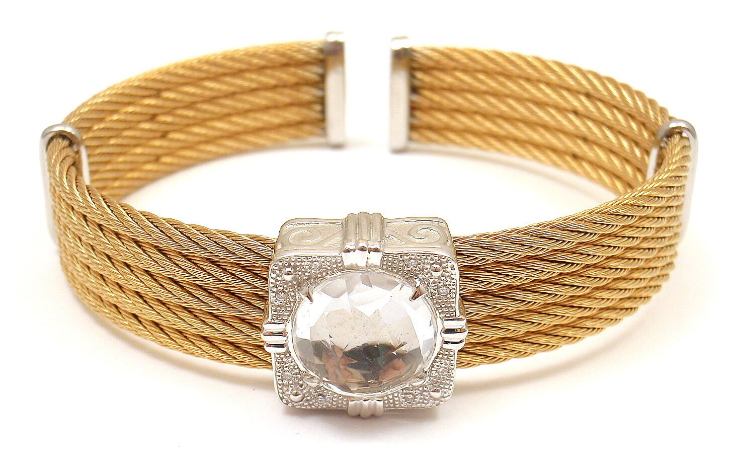 Authentic Charriol 18K Gold & Steel Wire Diamond White Topaz Celtic Bracelet - Luxury Jewelry for Women, Elegant Gift for Her, Perfect for Weddings & Special Occasions
