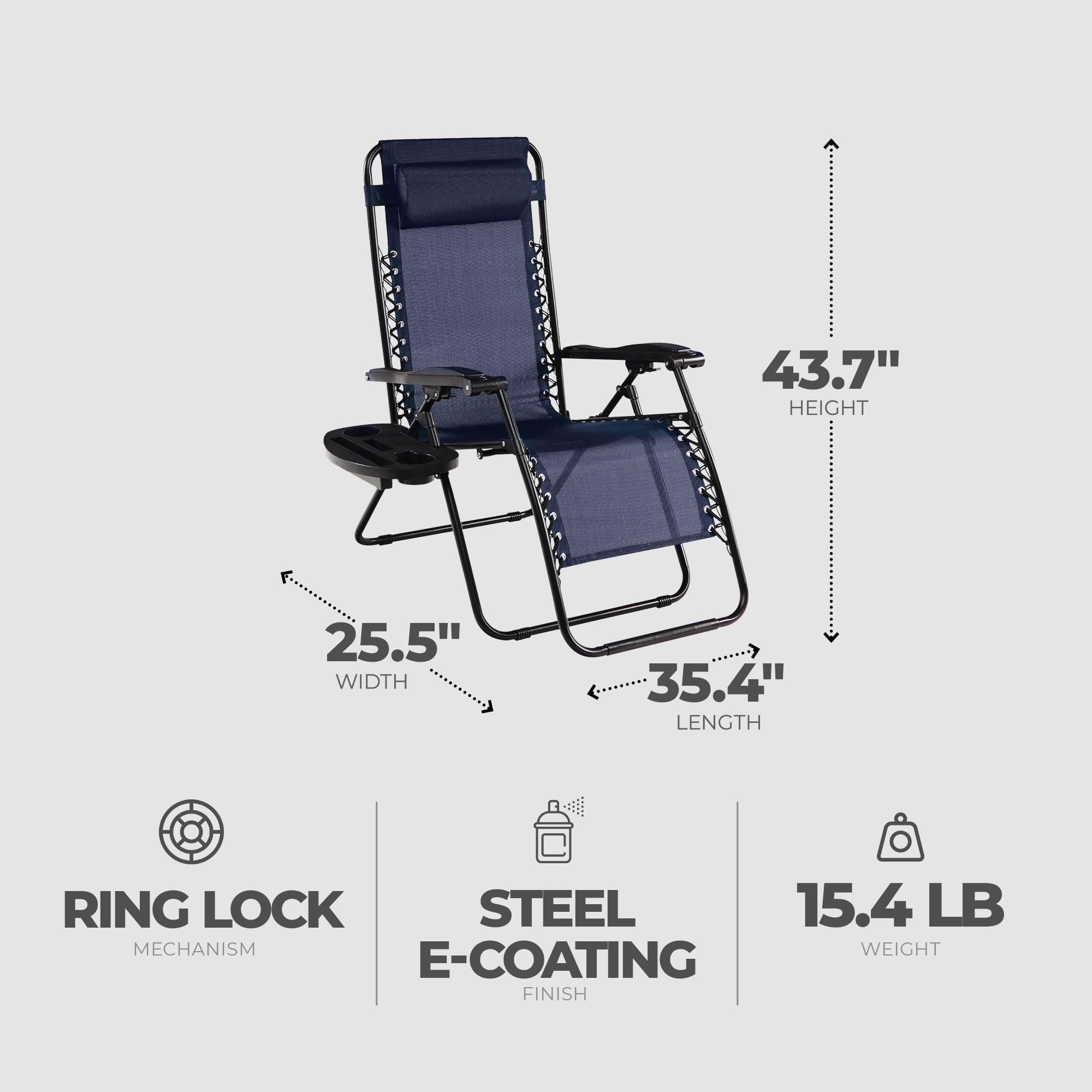 Sunny Isles Zero Gravity Outdoor Patio Reclining Chairs - Steel Frame Comfortable Lounge Seating Set (3-Pack, Blue) - Perfect for Backyard Relaxation, Poolside Lounging & Beach Comfort