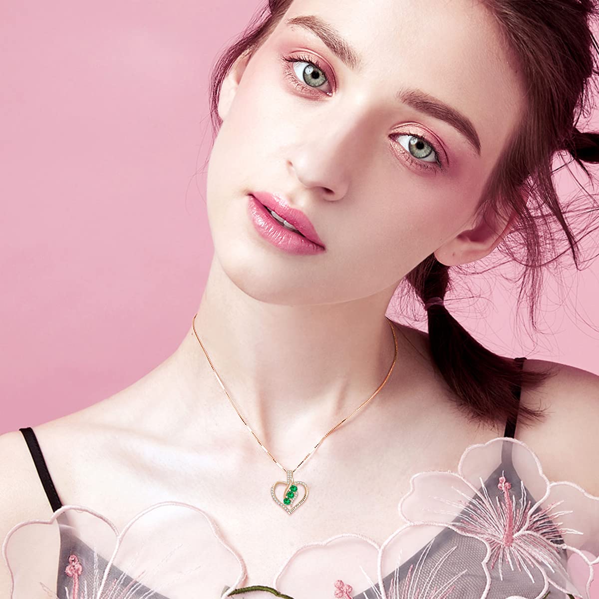 925 Sterling Silver & Rose Gold Birthstone Heart Necklace for Women - Valentine's Day, Birthday & Anniversary Gift for Her, Wife, Girlfriend, Mom or Sister | Elegant Jewelry for Romantic Occasions & Special Moments