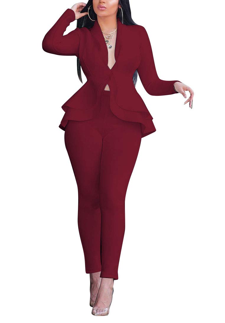 2 Piece Outfits for Women - Long Sleeve Peplum Tops with Pants | Casual & Elegant Business Suit Sets | Perfect for Office, Meetings & Special Occasions