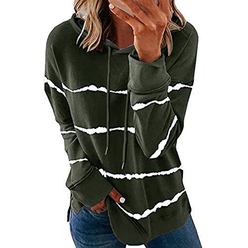 Women's Casual Hooded Long Sleeve T-Shirt - Loose Fit Striped Print Blouse for Everyday Wear | Maternity-Friendly White Top for Comfort & Style