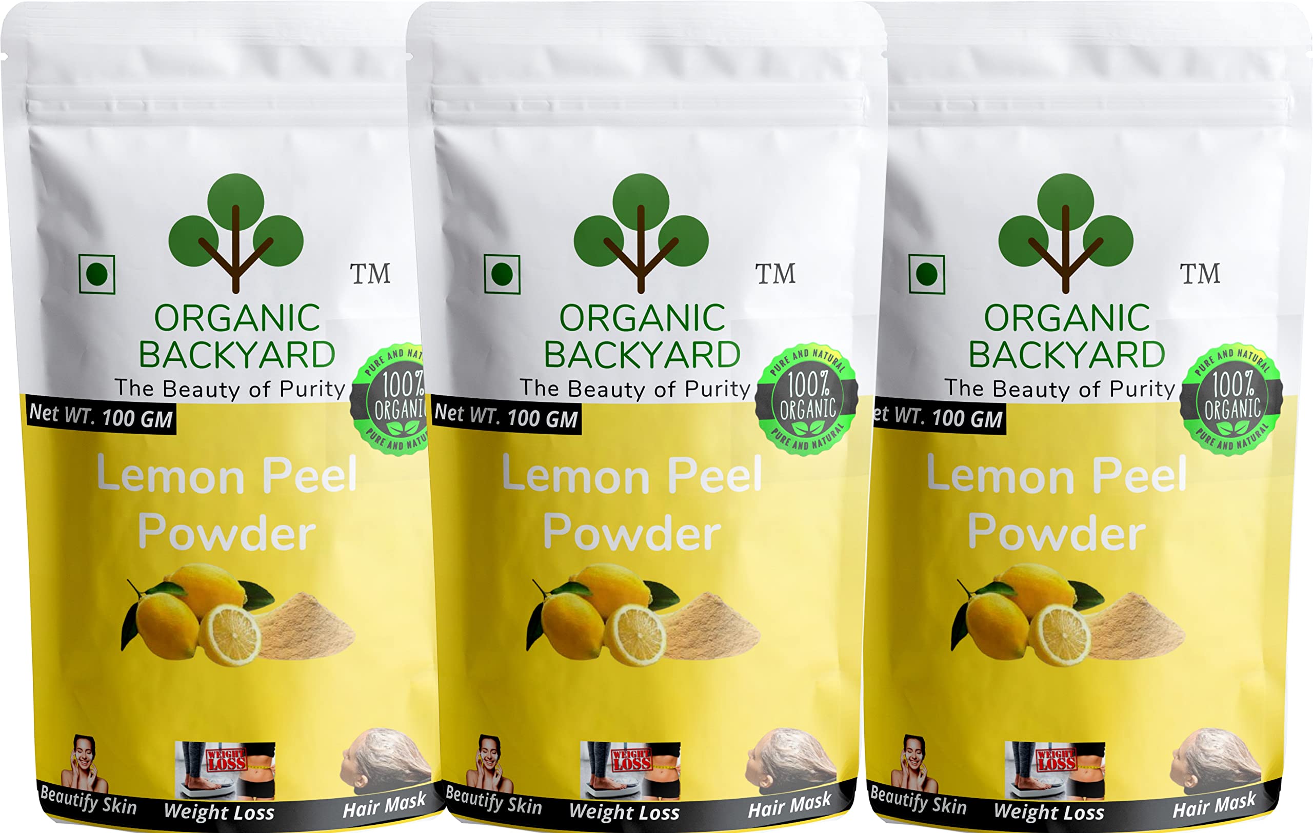 Organic 100% Natural Lemon Peel Powder for Face Care - 3 Pack (100g Each) | Brightening, Exfoliating & Skin Rejuvenation | DIY Face Masks, Scrubs & Beauty Recipes