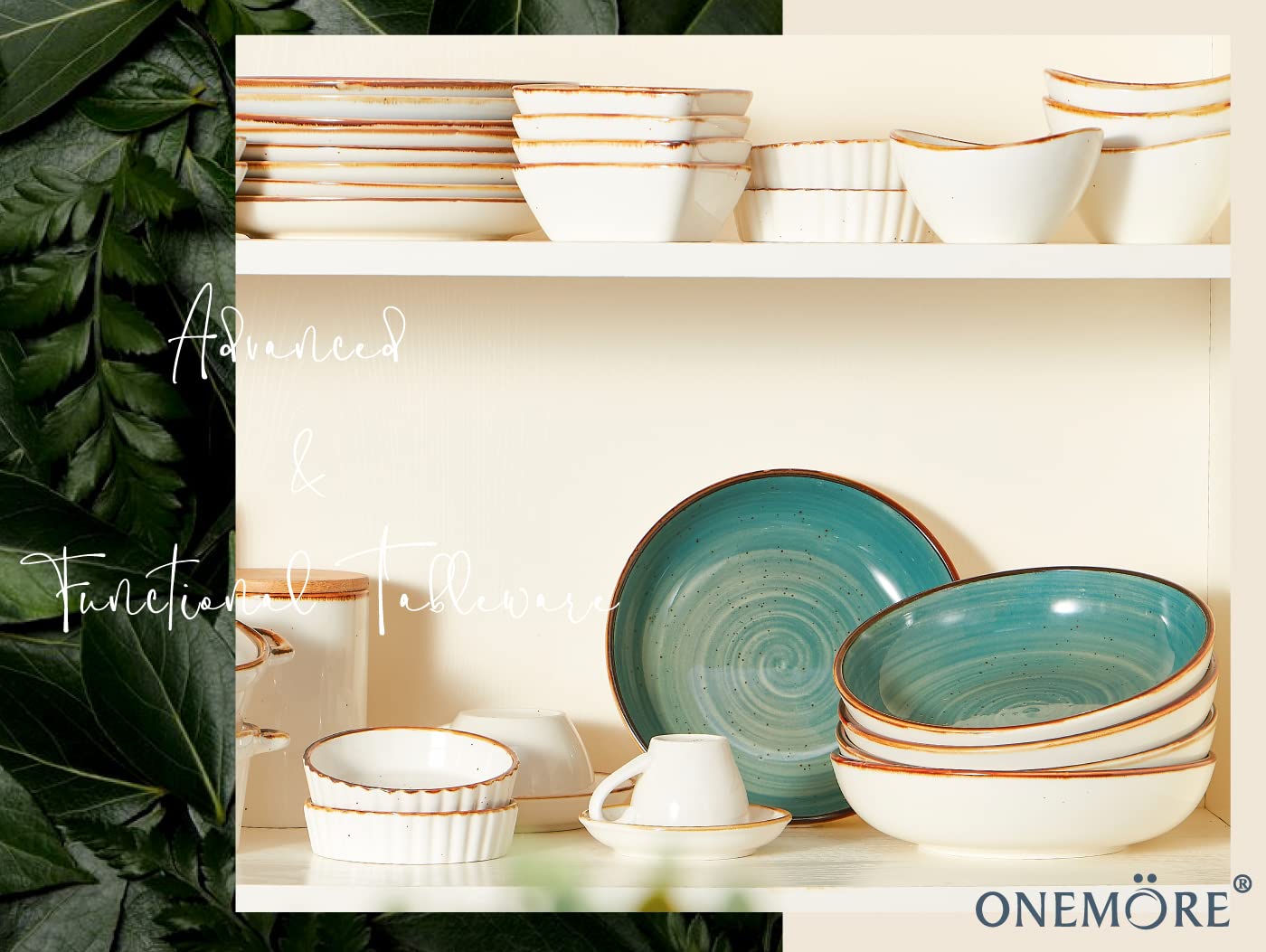 ONEMORE 30oz Porcelain Salad & Pasta Bowls Set of 6 - Ceramic Dinner Plates, Wide Shallow Serving Bowls for Soup, Dessert, Pizza - Microwave & Dishwasher Safe Kitchen Dinnerware in Teal - Perfect for Family Dinners, Parties & Restaurant Use