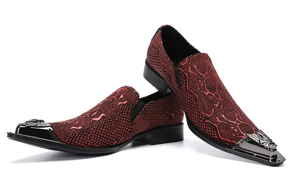 Santimon Men's Smoking Loafers - Slip On Dress Shoes with Allover Snake Print & Metal Toe - Comfortable Formal Shoes for Wedding, Business & Casual Wear