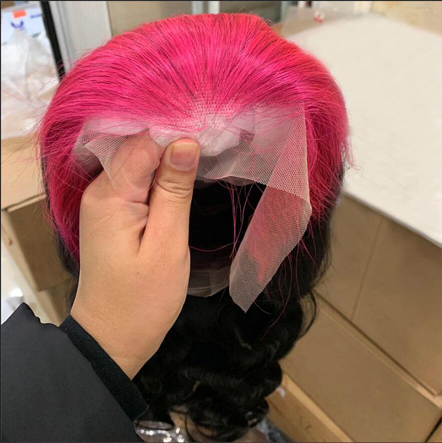 YMS Pink Human Hair Wigs for Women - 180% Density with Pink Roots, 13x6 Lace Front Wig, Glueless Pre-Plucked with Baby Hair & Natural Hairline, 16 Inch Colored Body Wave Lace Frontal Wig - Perfect for Cosplay, Parties, and Daily Fashion Styling
