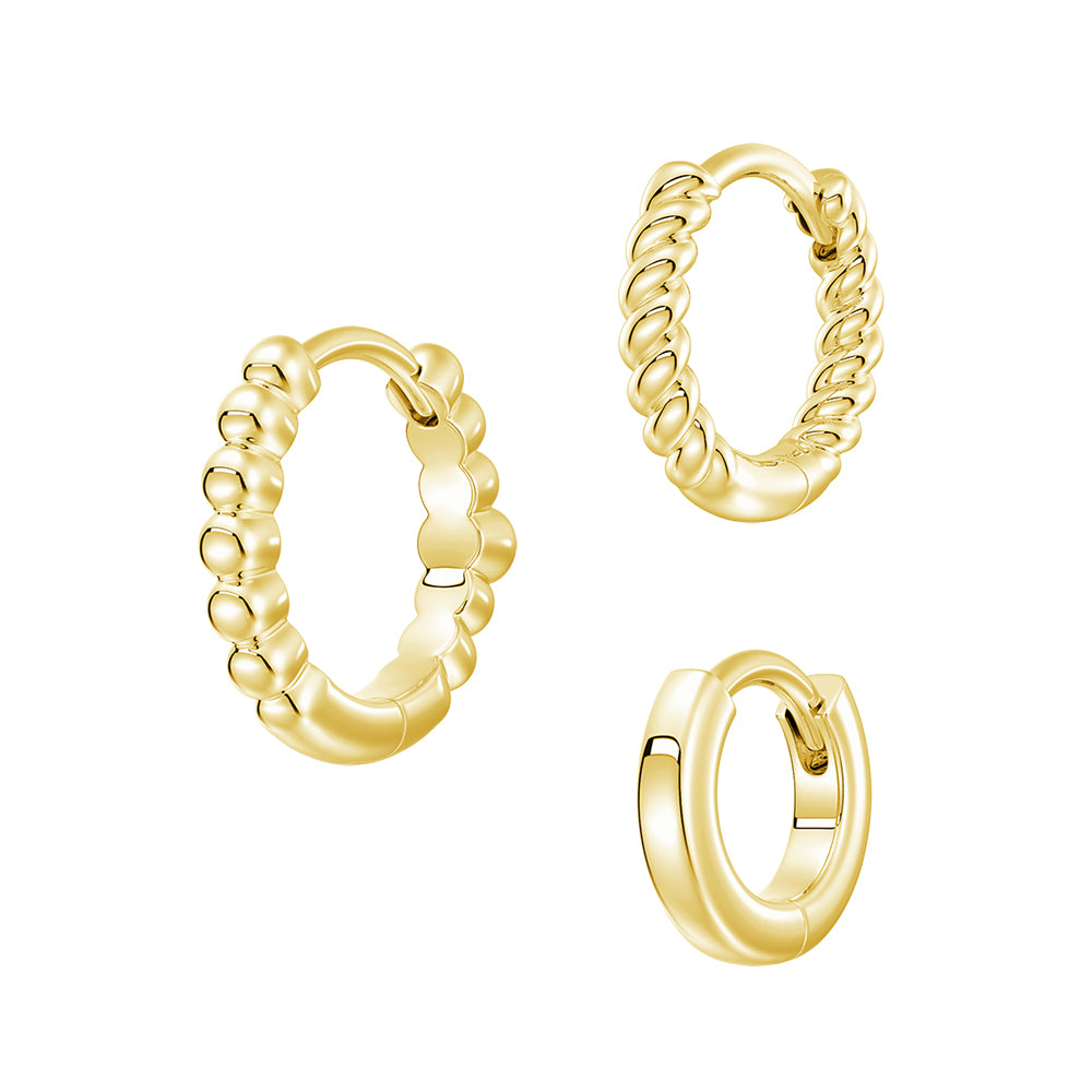 Lab Grown Diamond Triple Stack Hoop Earrings Set - Elegant 14K Gold Layered Earrings for Women | Perfect for Parties, Weddings & Everyday Wear