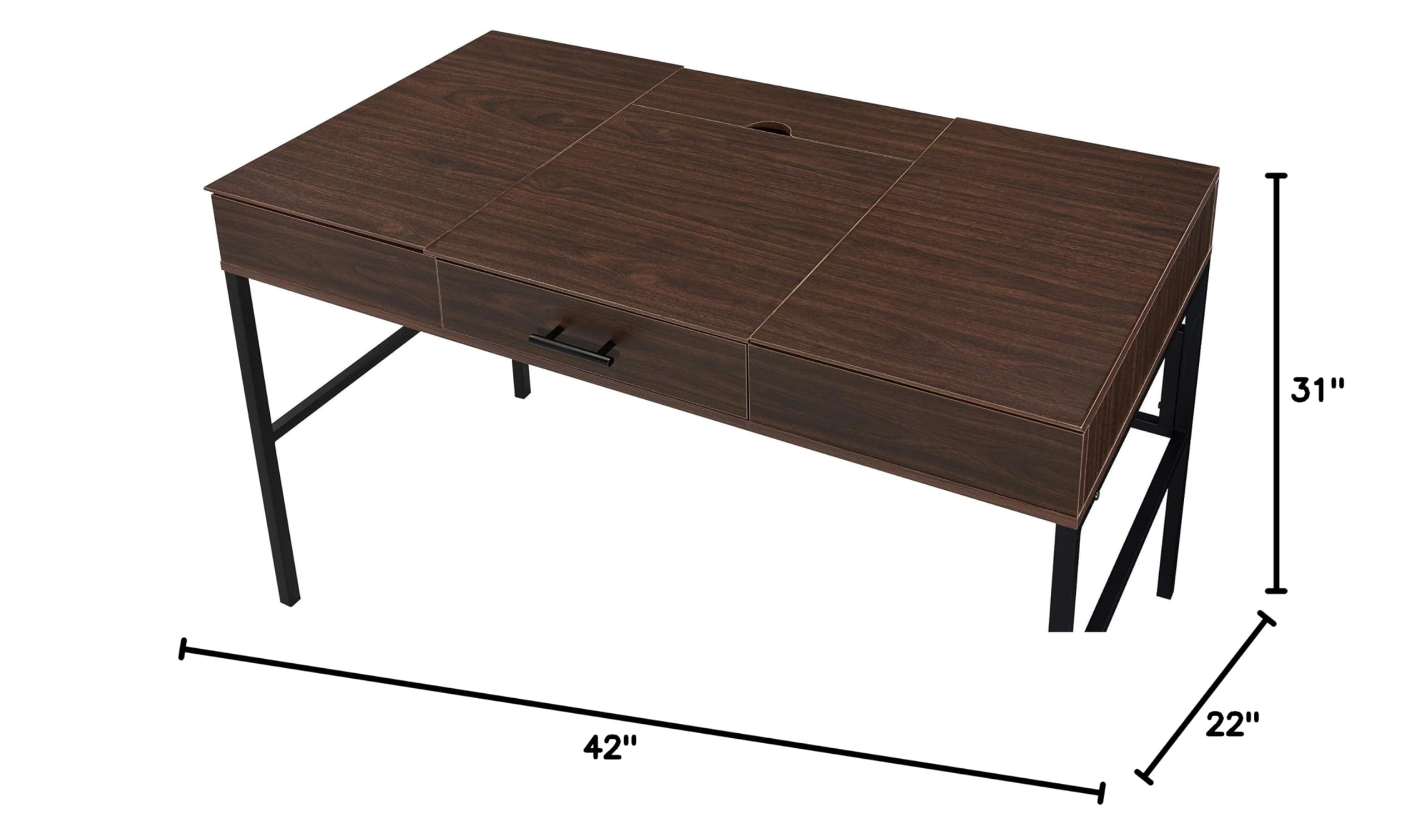 Acme Verster Oak & Black Wooden Writing Desk with USB Port - Home Office Storage Desk for Study, Work, and Remote Learning