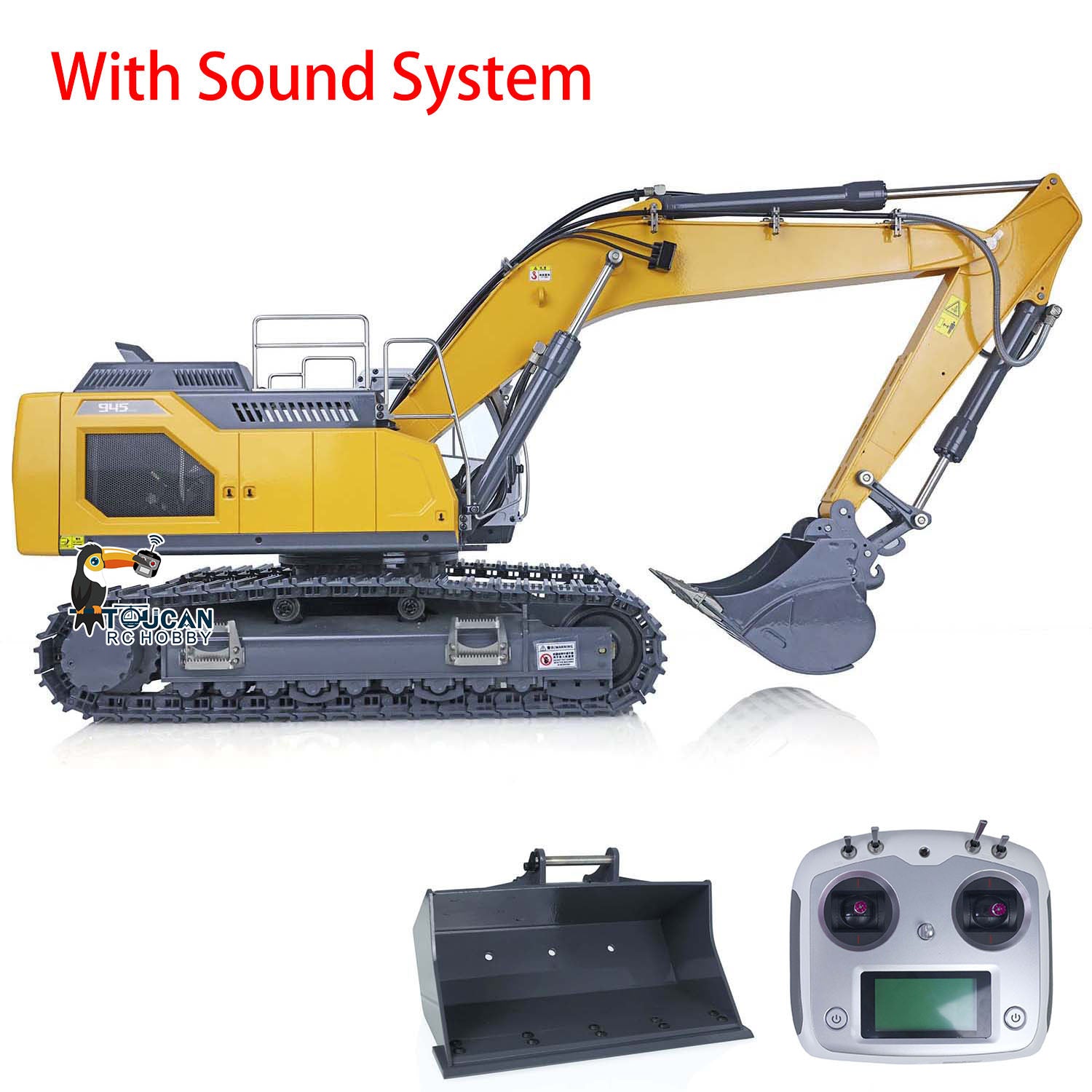 1/14 XDRC Metal Hydraulic RC Excavator 945 - Remote Control Construction Toy with Sound & Light System, Pre-Assembled & Painted - Perfect for Hobbyists, Collectors & Kids Outdoor Play