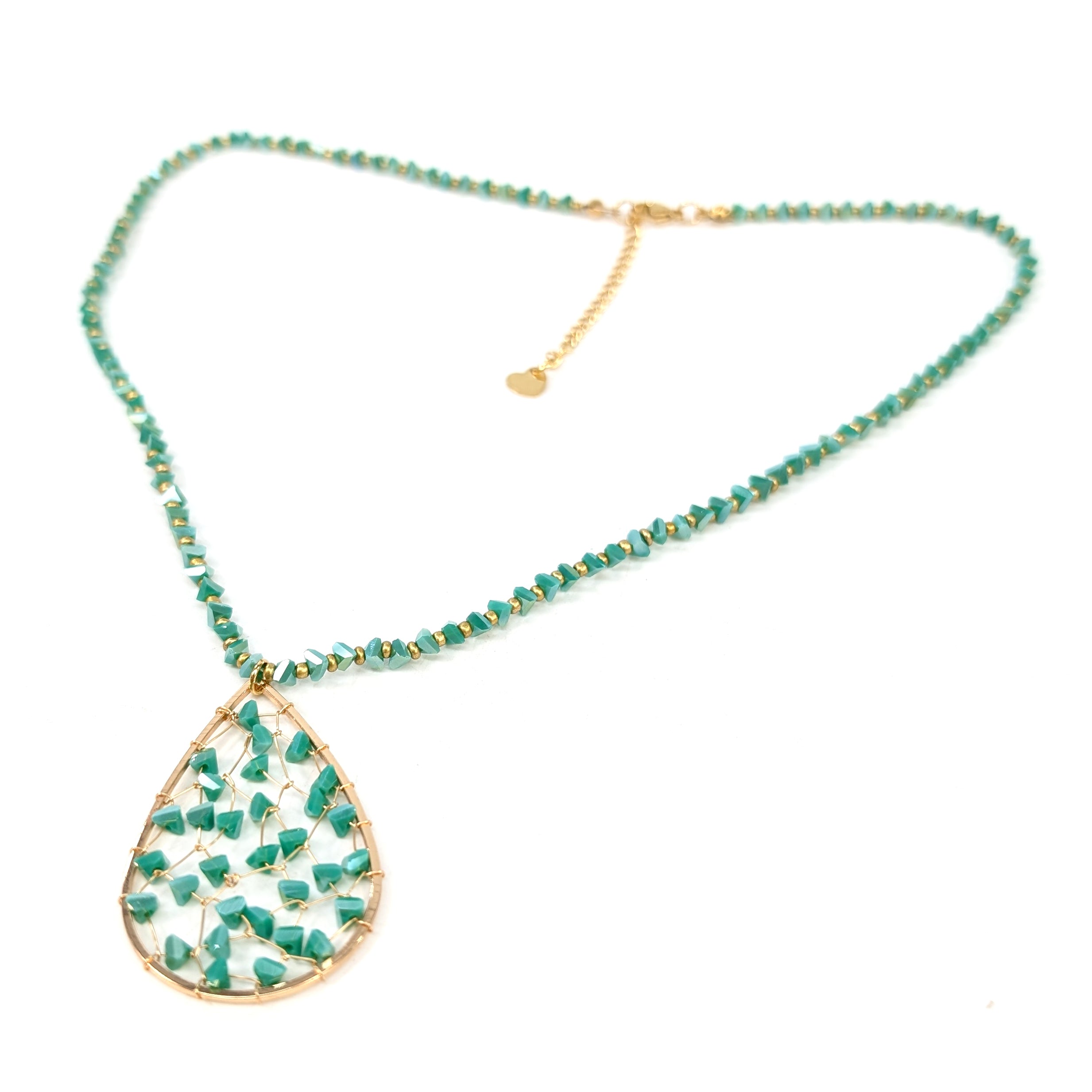 Elegant Tear Drop Crystal Necklace with Turquoise Stone – Perfect for Weddings, Parties & Everyday Jewelry