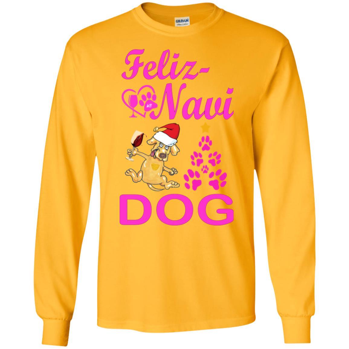 Feliz Navi Dog Christmas Long Sleeve Cotton T-Shirt for Women - Soft Holiday Graphic Tee - Perfect for Gifts, Parties & Festive Outfits
