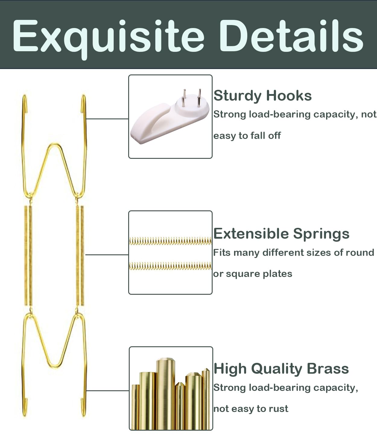 10 Pack Heavy Duty Stainless Steel Wall Plate Hangers - 6 Inch Invisible Wire Hooks for Antique Plates & Art Displays (Gold) - Perfect for Home Decor, Gallery Walls & Plate Collections
