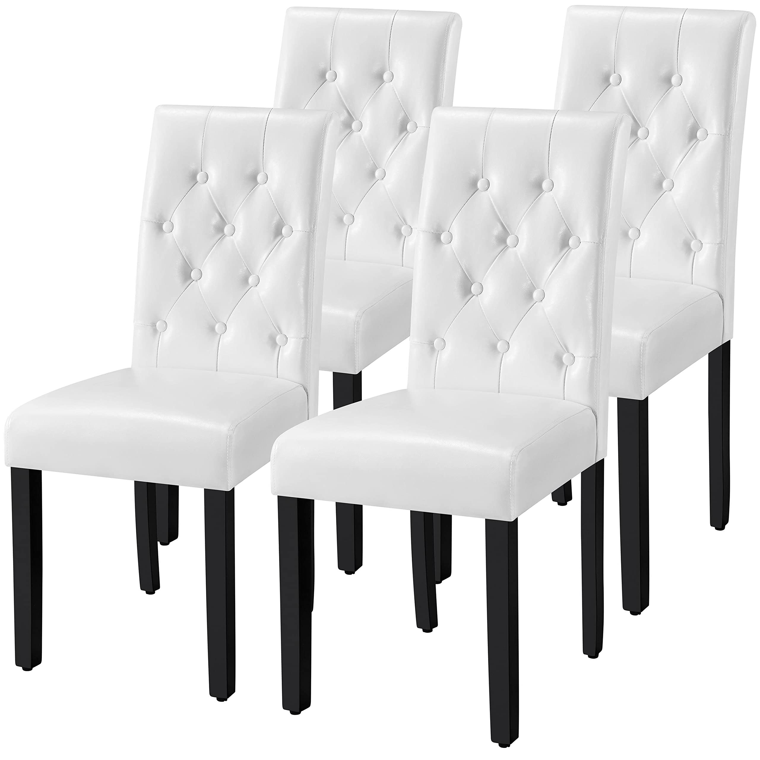 Yaheetech 4-Piece Button Tufted Leather Dining Chairs Set with Padded Seat & Wooden Legs - Modern Kitchen & Restaurant Furniture for Home Dining & Commercial Use