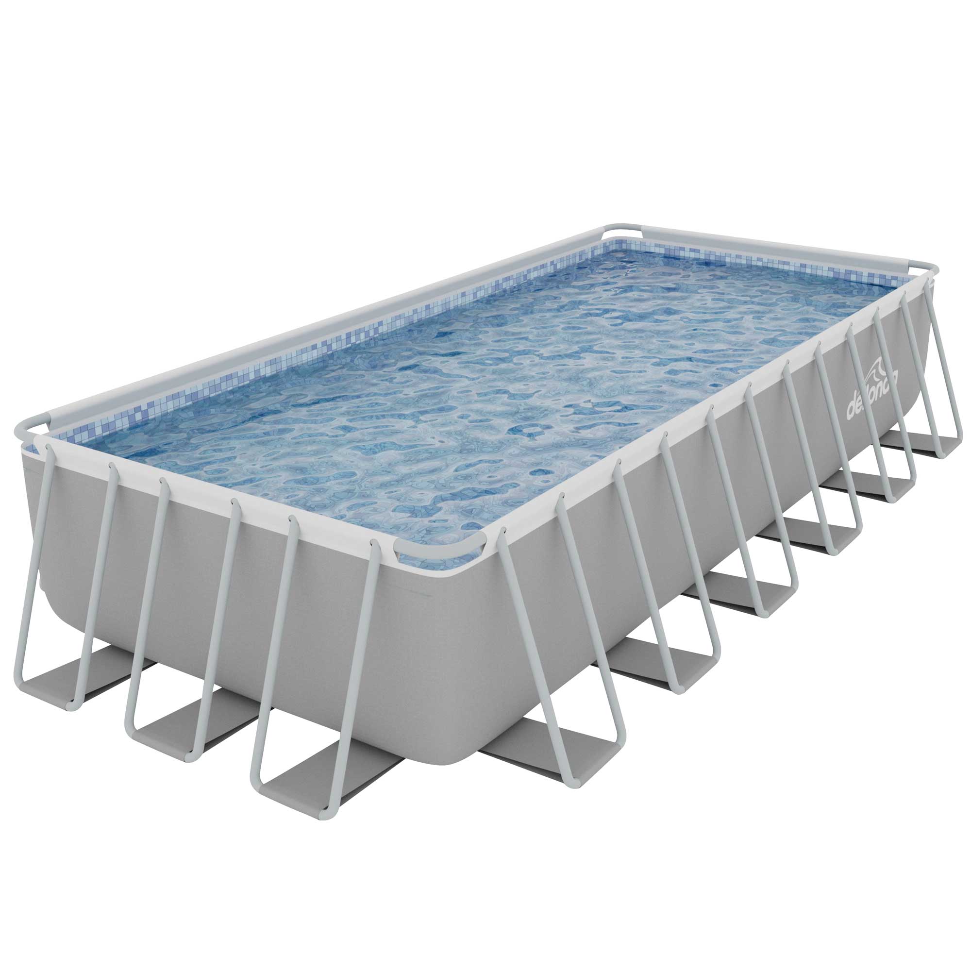 Dellonda 25ft Deluxe Steel Frame Above Ground Swimming Pool with Step Ladder, Pool Cover & Sand Filter Pump | Rectangular Backyard Pool for Family Fun, Summer Parties & Outdoor Relaxation | DL151