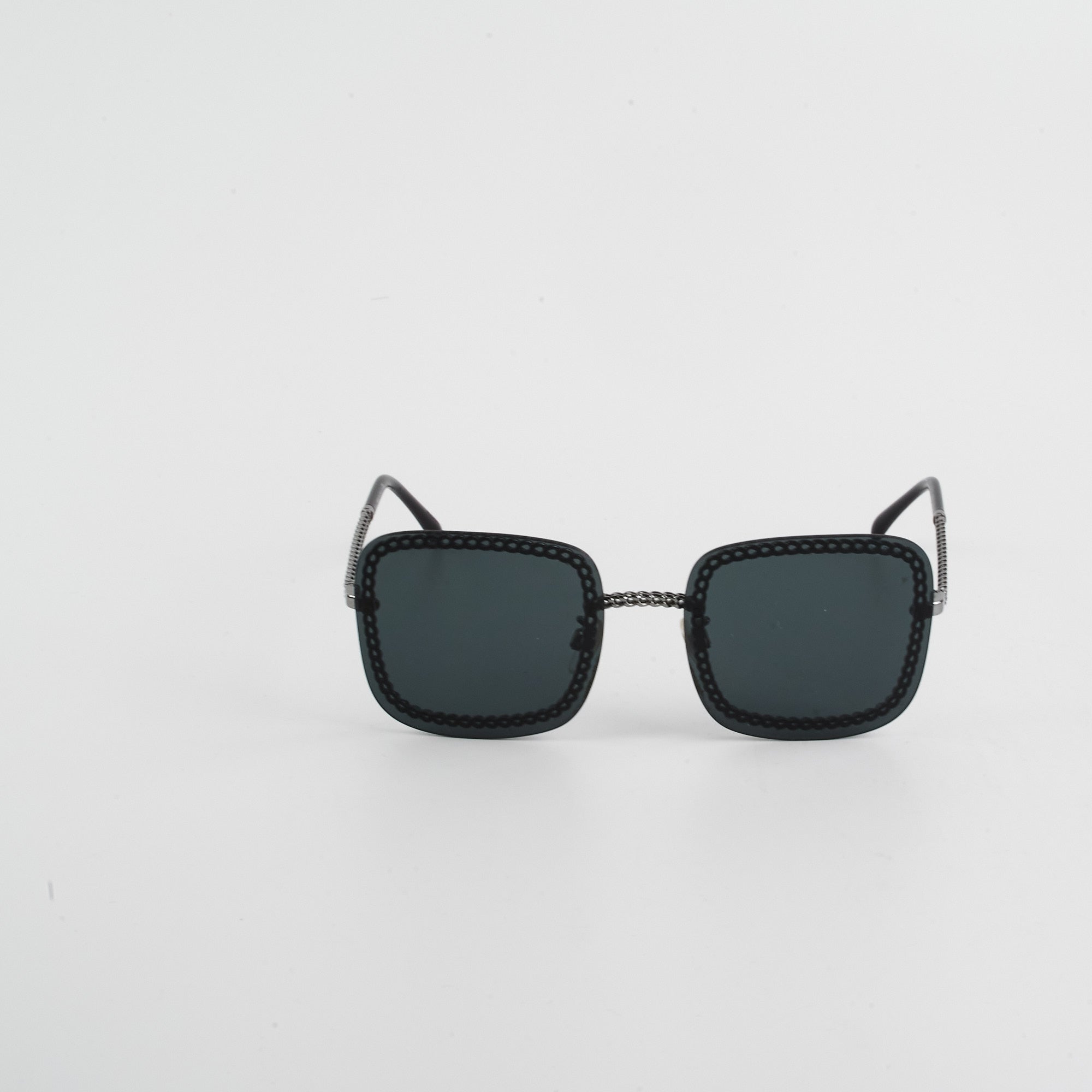 Chanel Square Sunglasses for Women - Grey/Gunmetal Black Frame with Chain - Luxury Fashion Sunglasses for Beach, Driving & Outdoor Activities