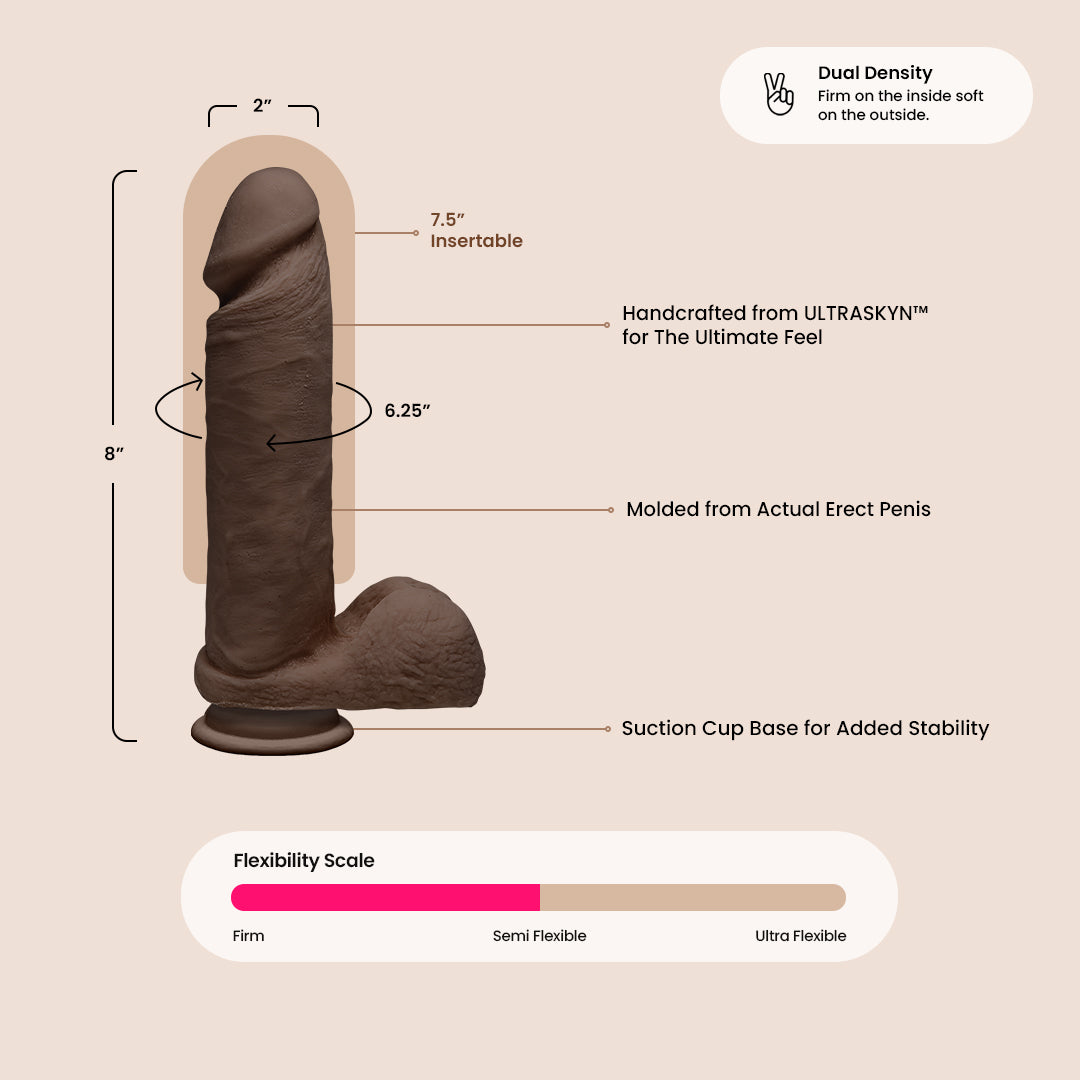 Ultra Realistic Dual Density Dildo 8 Inch with Balls - The D™ Perfect D ULTRASKYN | Lifelike Feel for Enhanced Pleasure - Perfect for Solo Play, Couples, and BDSM Scenes
