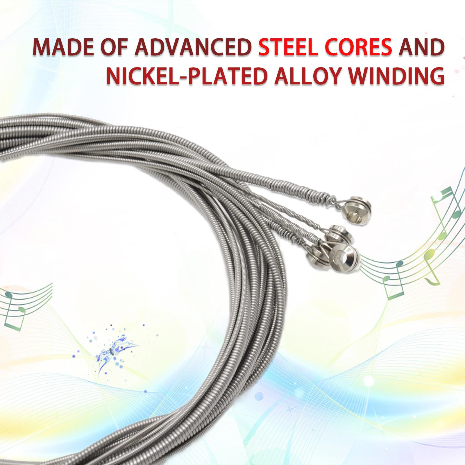 CashBeat Stainless Steel 4 String Bass Guitar Strings - Electric Bass 4 Strings Replacement Set with Small Ball Ends for Acoustic Bass - Durable 4 String Bass Instrument Accessories for Live Performances & Studio Recording