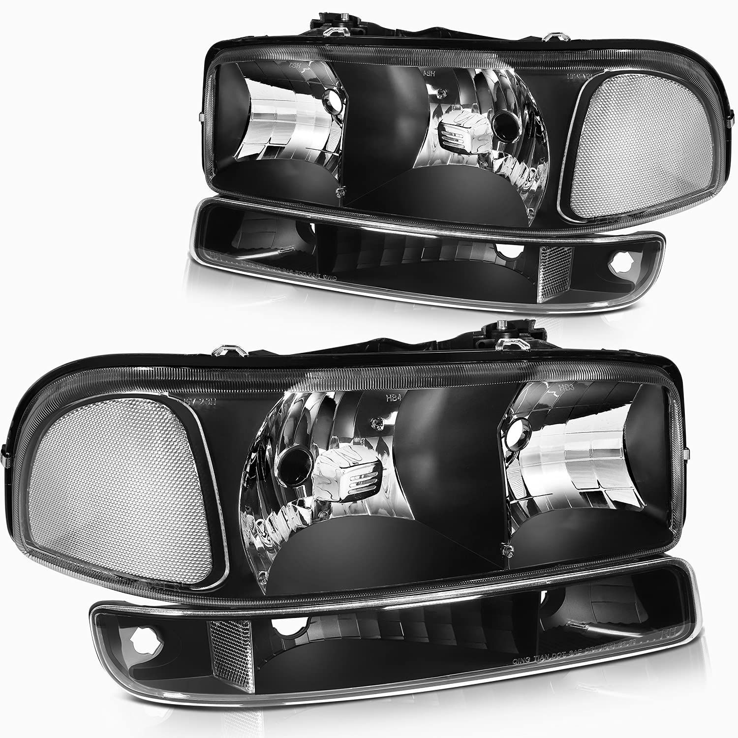 SCITOO Headlight Assembly for GMC Sierra/Yukon 1999-2006 - Black Headlights & Bumper Light for Off-Road & Night Driving
