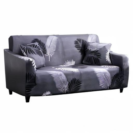HOOBUY Stretch Sofa Slipcover for 2 Cushion Couch & Loveseat - Printed Elastic Couch Cover with 2 Free Pillow Cases (2-Seater) - Perfect for Living Room Furniture Protection & Home Decor Upgrade