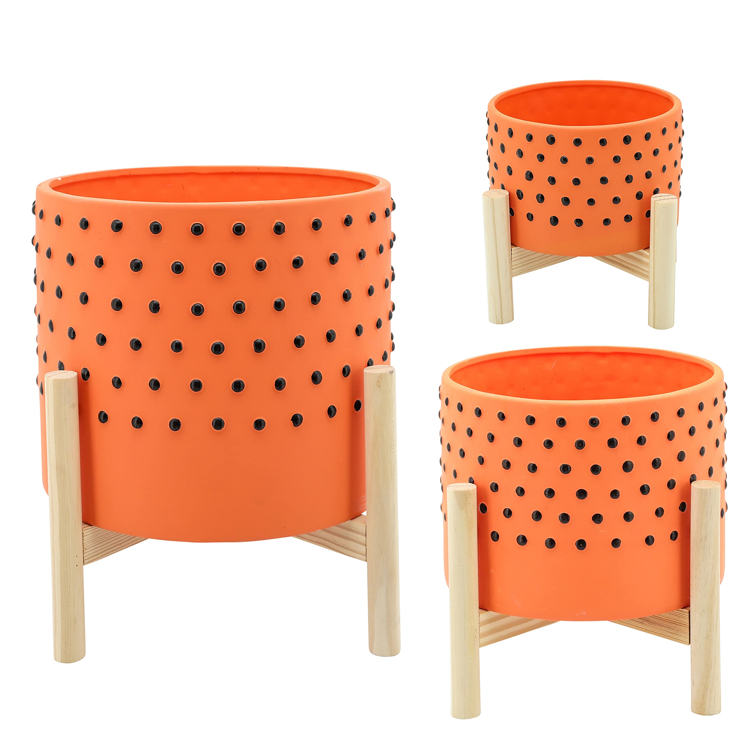 Sagebrook Home Ceramic Planter with Stand – Modern Stoneware Flower Pot for Indoor Plants, Succulents & Home Garden Décor | 10x10x11 Inch, Orange | Perfect for Living Room, Office Desk & Patio Decorating