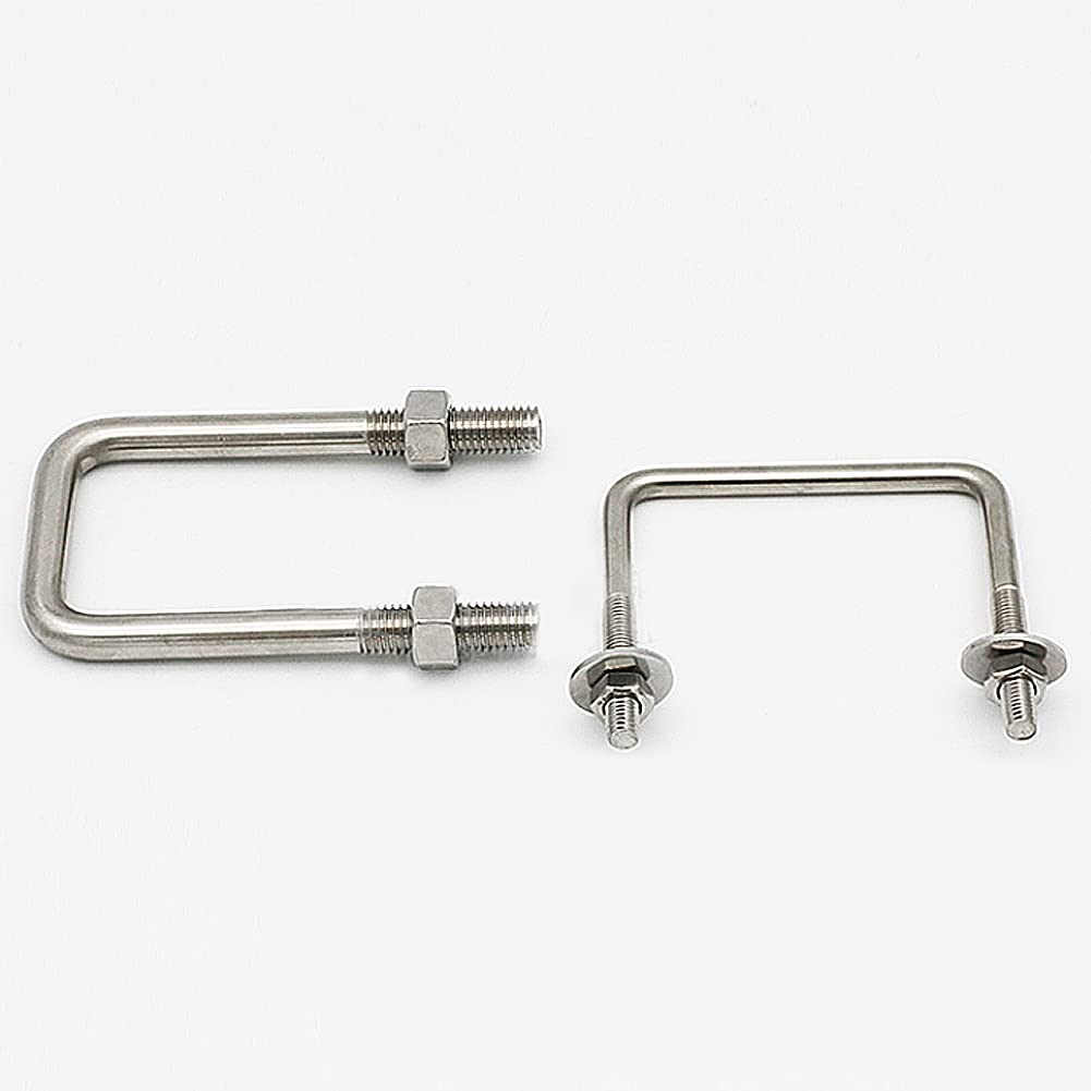 1/2pcs Stainless Steel Right Angle U-Bolt with Square Clamp Screw - Heavy Duty Fastener for Fence, Pipe, and Woodworking Projects