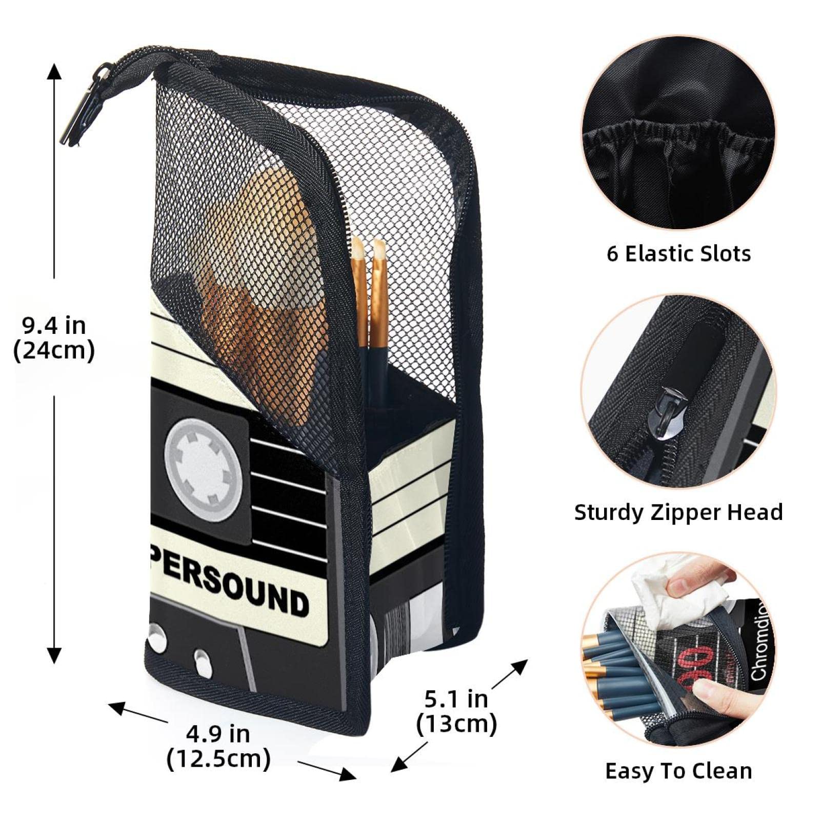 Retro Cassette Tape Makeup Brush Organizer Bag - Portable Travel Cosmetic Brush Holder Case with 12 Slots | Perfect for Makeup Artists, Travel & Home Storage