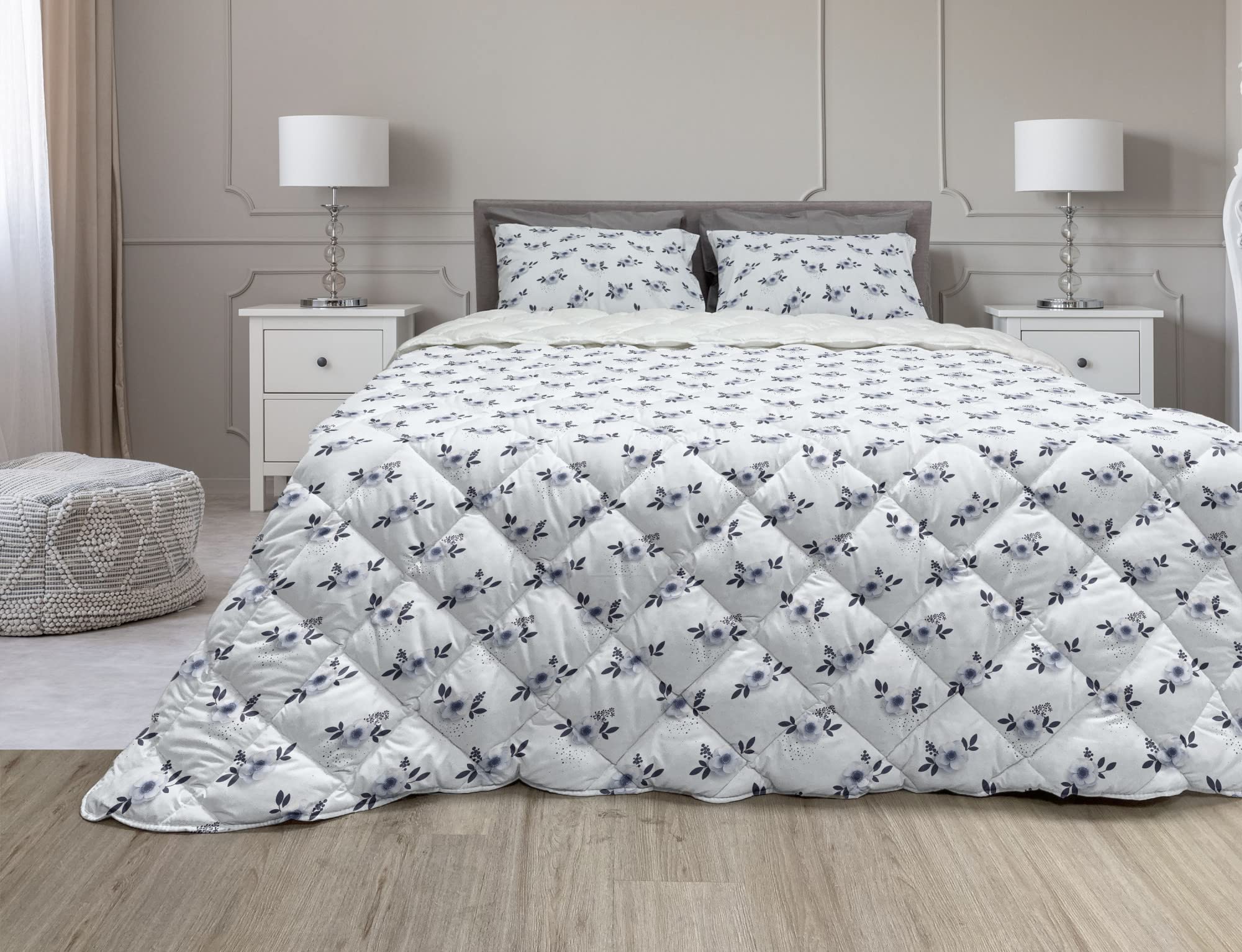 Ambesonne Floral Comforter Set with Sham - Winter Tone Anemone Flower Design, 2-Piece Microfiber Duvet Cover Twin XL in Purple Blue Grey | Soft Bedding for Cozy Winter Nights & Guest Room Decor