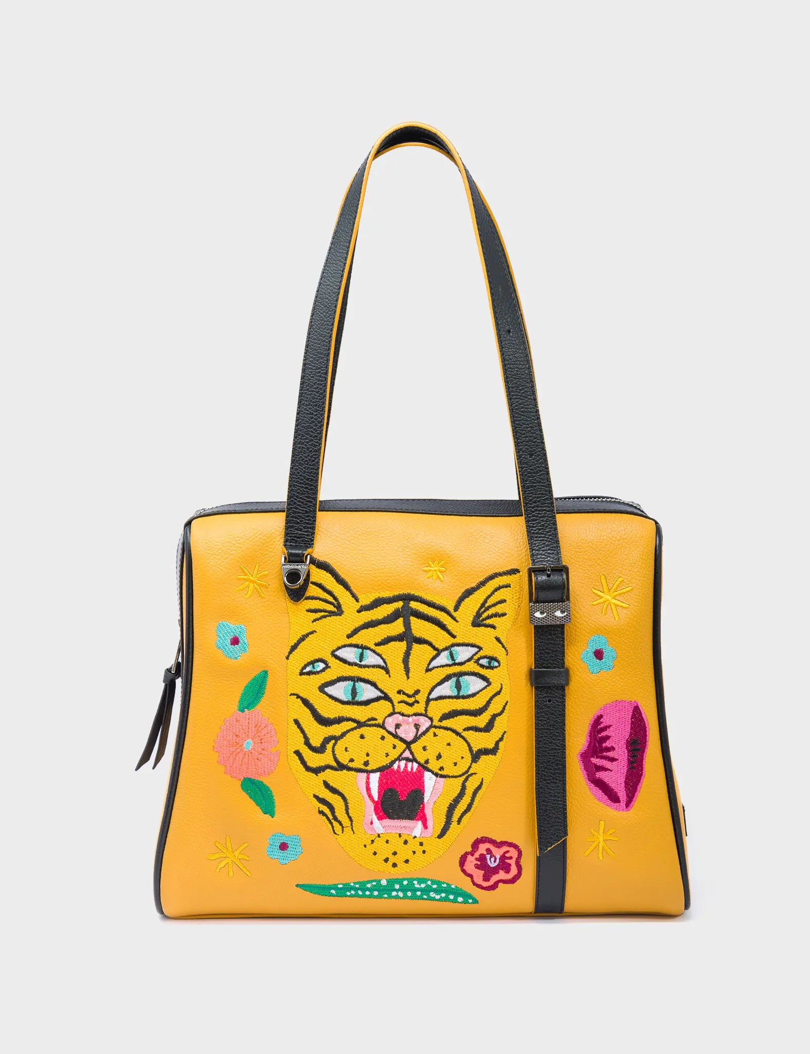 Esther Golden Glow Satchel Bag - Tiger & Floral Embroidery Crossbody Purse for Women | Perfect for Parties, Travel & Everyday Use