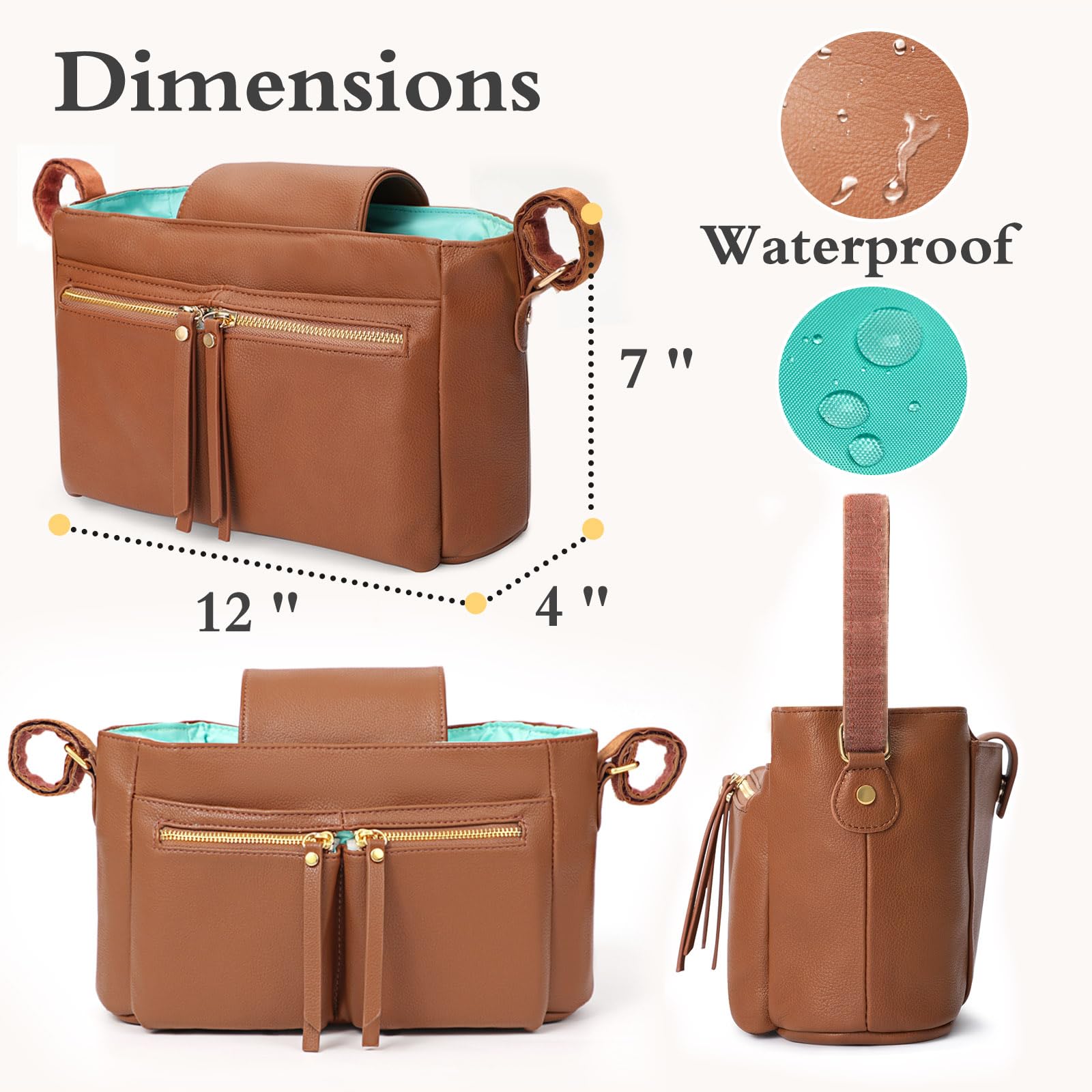 MOMINSIDE Leather Diaper Bag Backpack - Large Waterproof Baby Tote with Insulated Cup Holders & Stroller Organizer for Moms & Dads - Perfect for Travel, Daycare & Family Outings (Brown)