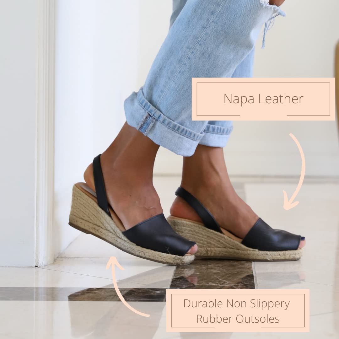 Women's Espadrille Wedge Sandals - Soft Leather Peep Toe Dressy Summer Shoes | Casual Slip-On Comfort for Beach, Vacation & Everyday Wear
