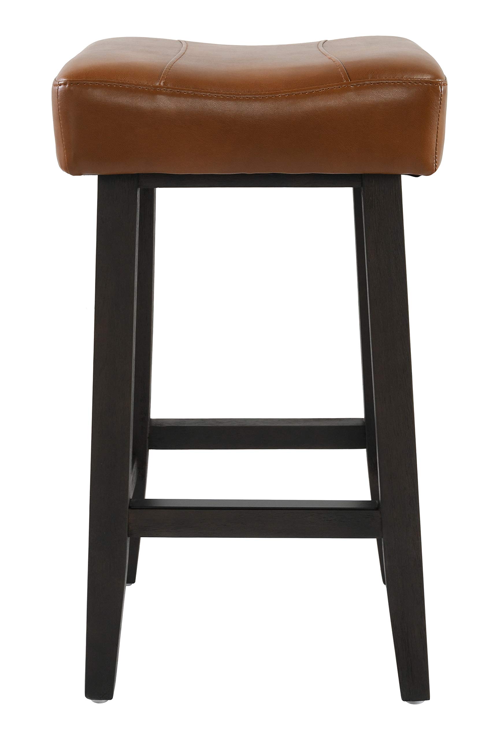 Kosas Home Lauri Backless Counter Stool with Vegan Leather Cushion - 26 Inch Bar Stool in Caramel & Dark Brown - Modern Kitchen Island & Breakfast Nook Seating