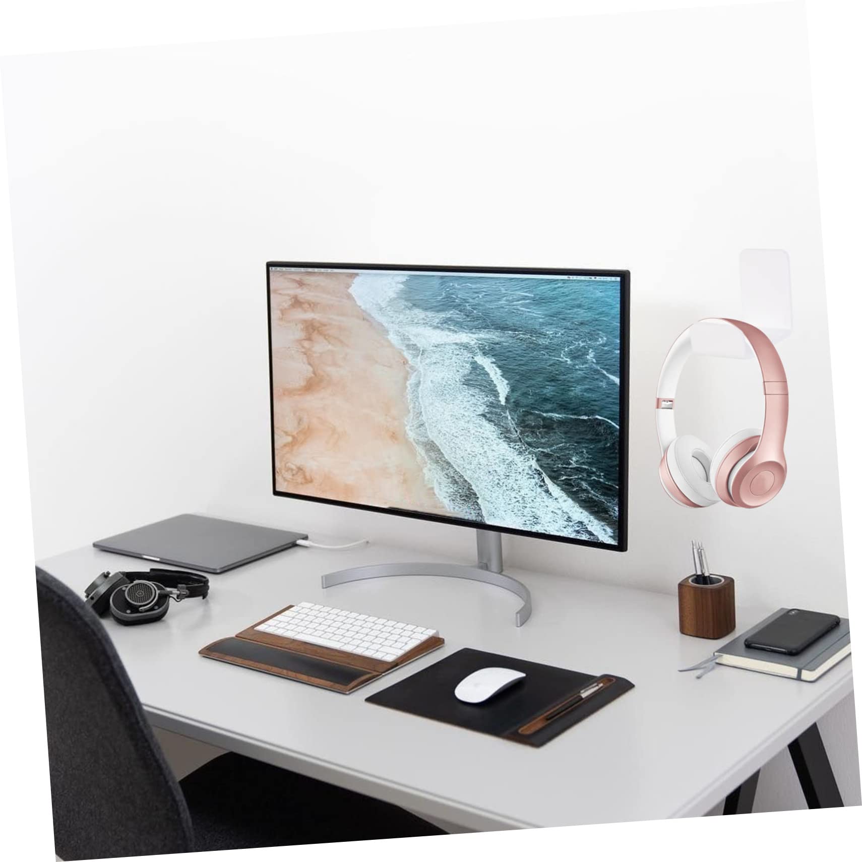 Veemoon 2 Pack White Acrylic Wall Mounted Headphone Stand Holder - Gaming Headset Hanger Bracket for Desk & Wall Organization - Perfect for Gamers, Office & Home Use