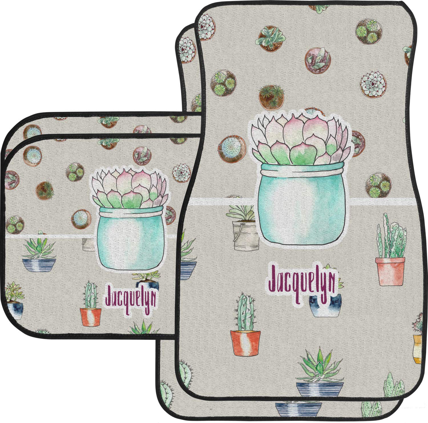 Custom Cactus Car Floor Mats Set - 2 Front & 2 Back Mats, Personalized for Your Vehicle | Perfect for SUV, Truck & Sedan Interior Protection