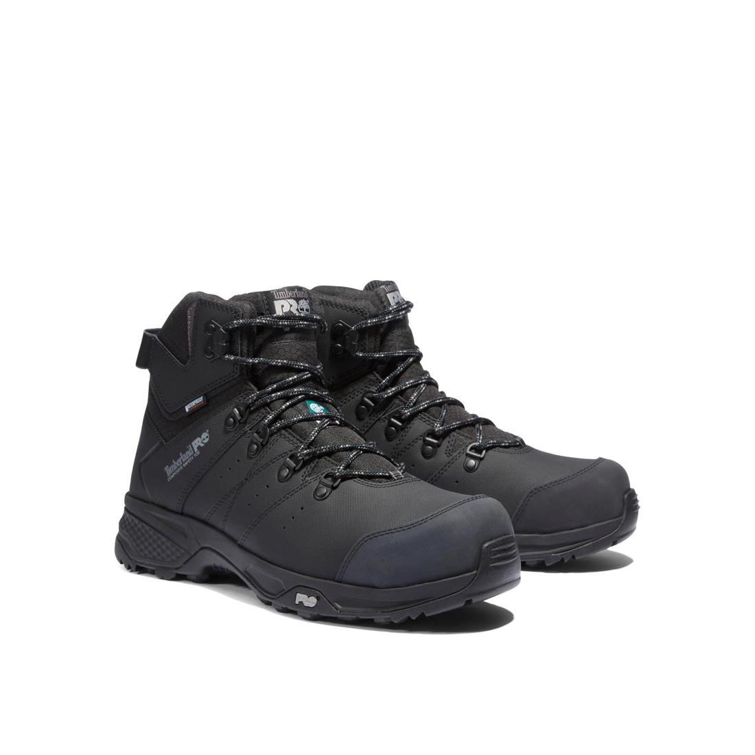Switchback 6 Inch Composite Toe Waterproof Work Boots for Men - Black Safety Shoes for Construction, Warehouse & Outdoor Work