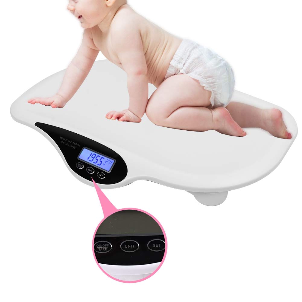 25.6×17.2×3in Digital Baby Scale with U-Shaped Groove - Accurate Toddler & Pet Scale up to 20KG/44LB - Newborn Weight Scale with LCD Screen, 150cm Tape Measure & One-Touch Reset - Perfect for Infants, Pets and Home Health Monitoring