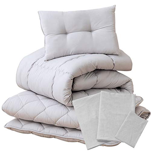 EMOOR 6-Piece Japanese Futon Set Lumiere3 - Twin Size Micro-Mini Waffle Cover in Gray | Complete Bedding Solution for Small Spaces, Guest Rooms & Minimalist Living | Perfect for Apartments, Dorms & Studio Living