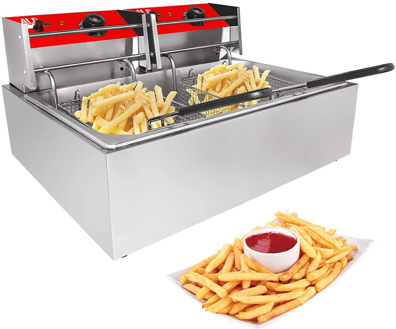 ALDKitchen Electric Deep Fryer - Stainless Steel Dual Basket (1 & 2 Baskets) for Home & Restaurant Use | Perfect for French Fries, Chicken Wings & More