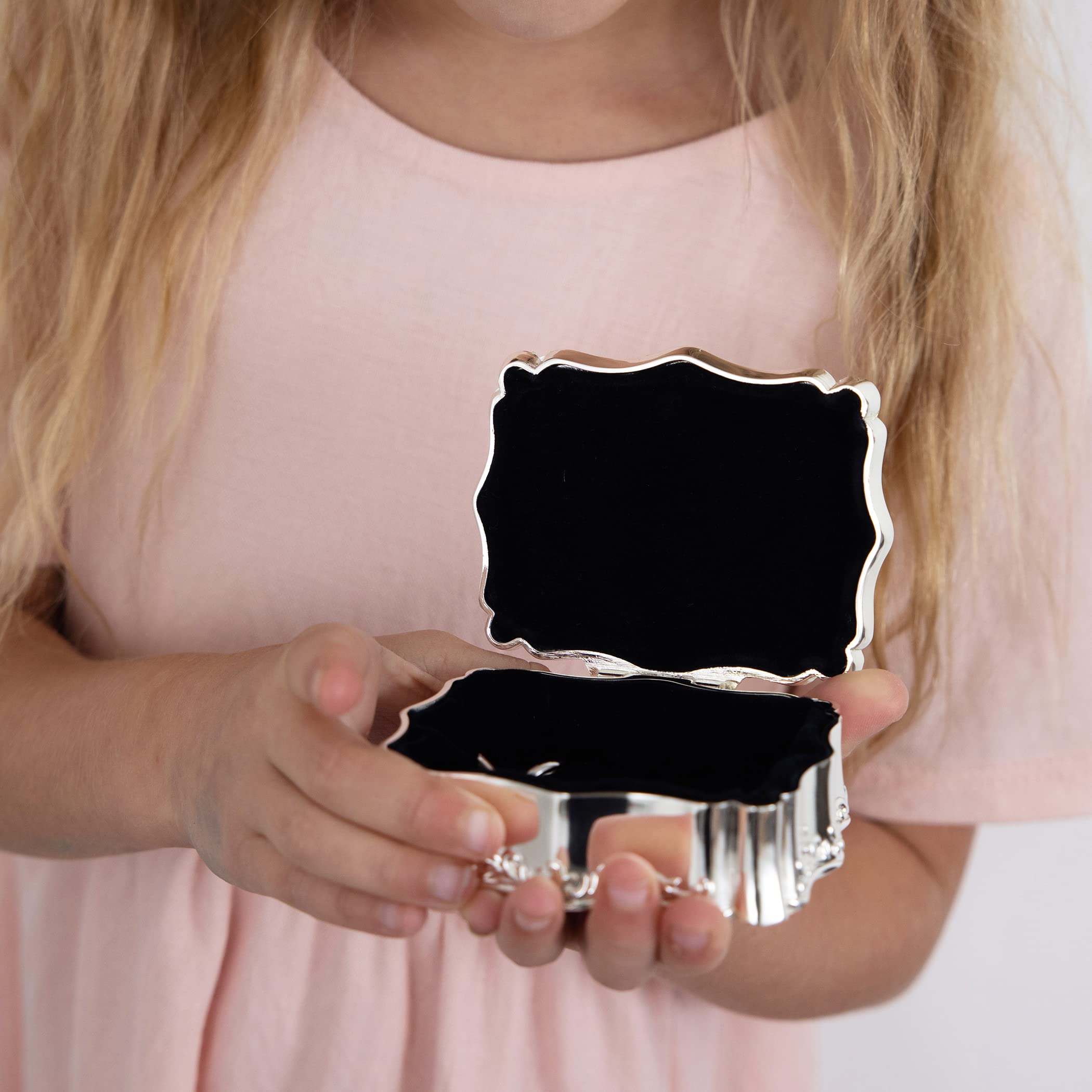 Personalized Small Rectangle Jewelry Box with Custom Engraved Name & Cross - First Communion Gift for Girls & Boys, Silver-Toned Keepsake Box for Baptism, Confirmation & Special Occasions