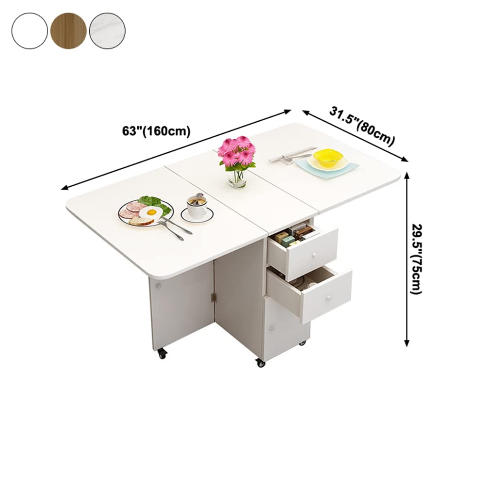 Modern Wooden Pedestal Dining Table with Drop Leaf - Foldable Kitchen Table, Gloss White Finish, 63