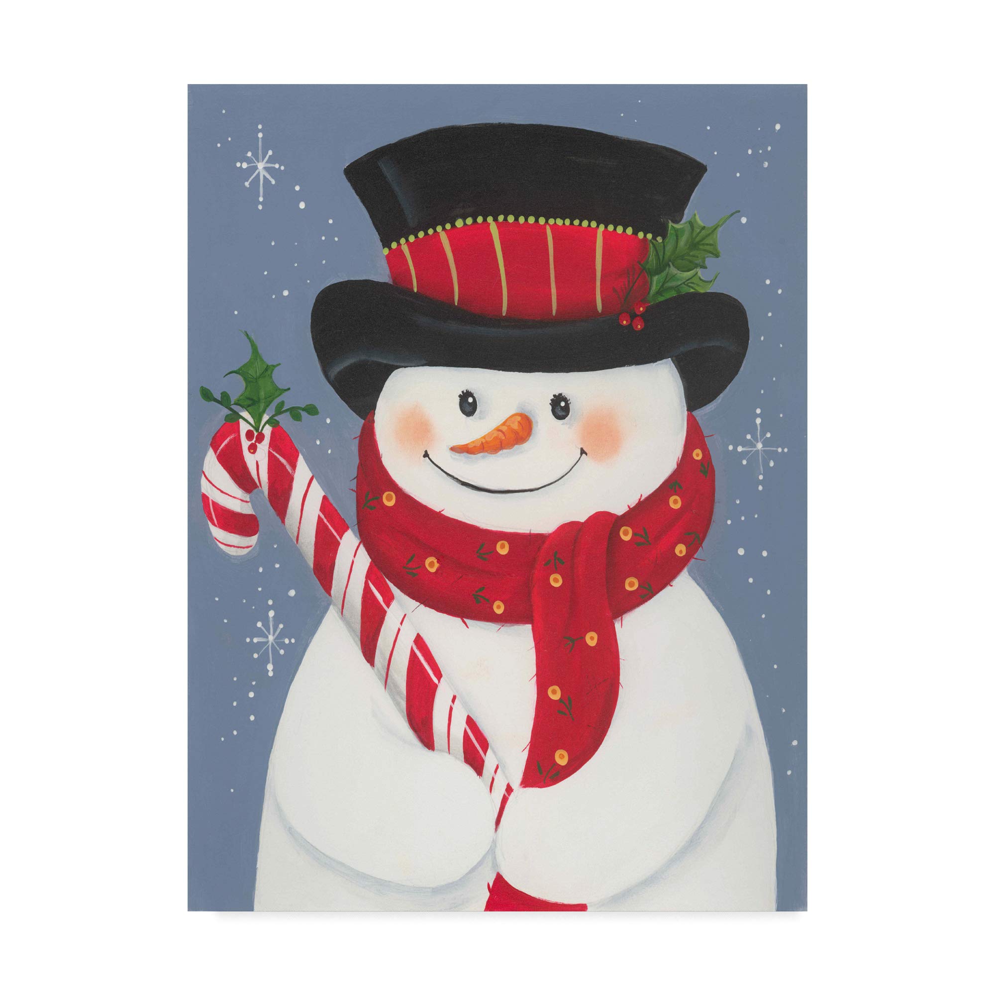 Trademark Global Beverly Johnston 'Snowman's Candy Cane' Canvas Wall Art - Holiday Home Decor for Christmas Living Room & Bedroom