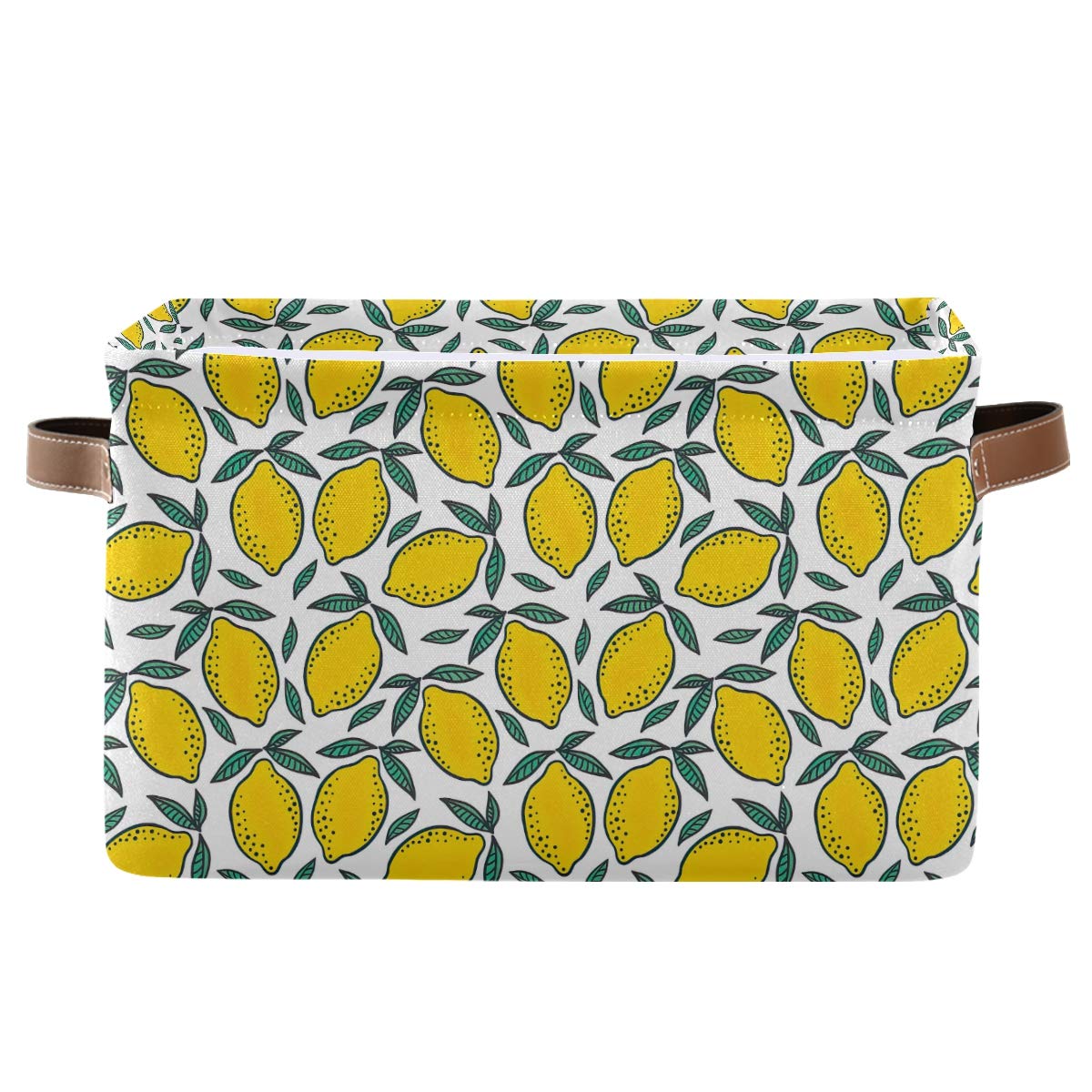 HESLING Collapsible Square Storage Basket - Canvas Toy Organizer, Rectangular Decorative Bin for Books, Magazines, Shoes & Dog Toys (Yellow Lemon Fruit Pattern) - Perfect for Nursery, Playroom & Closet Organization